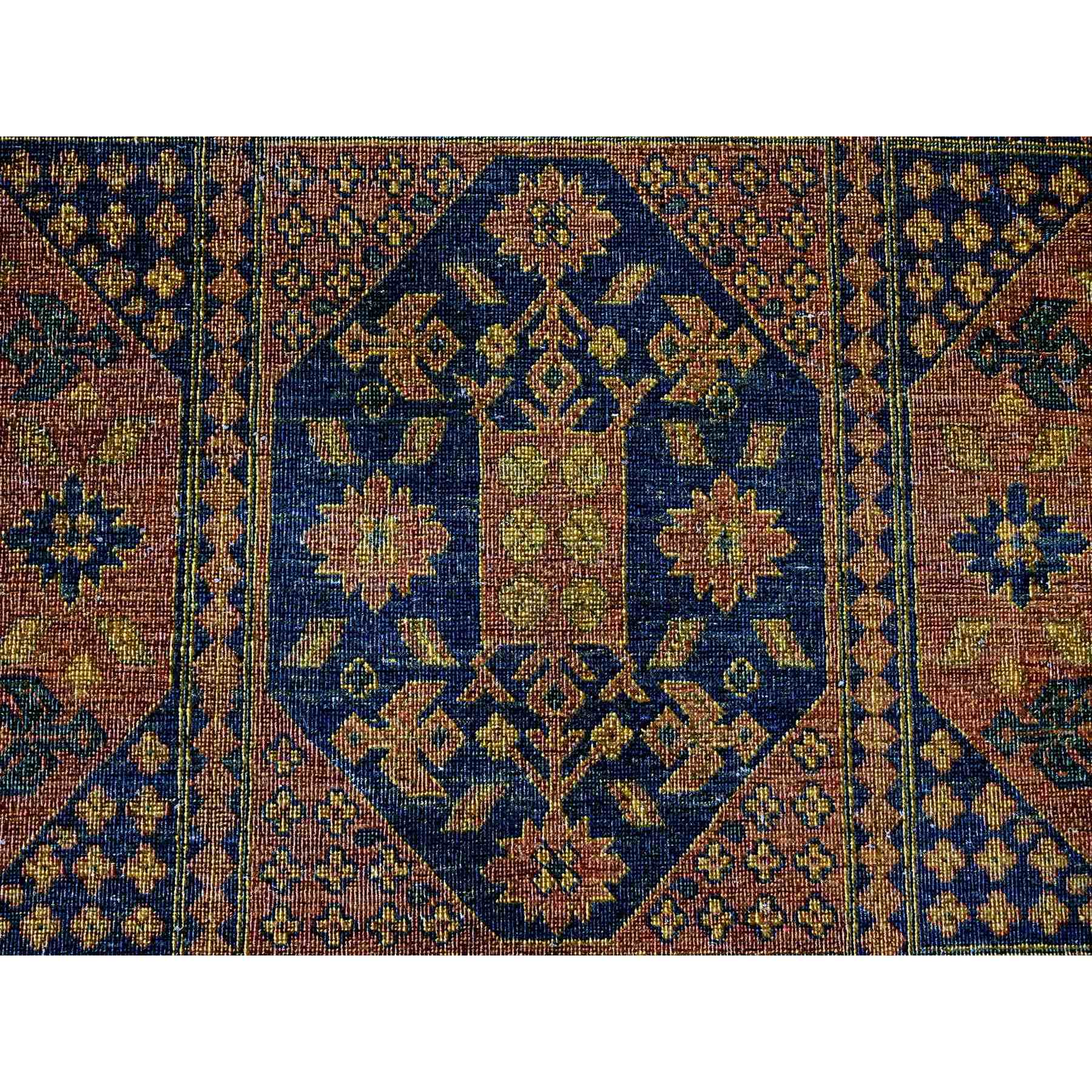 8'10"x12'2" Coffee Brown, Overdyed Afghan Ersari with Garden Block Design, Zero Pile, Vegetable Dyes, Distressed, Hand Knotted, 100% Wool, Oriental Rug Sh20374