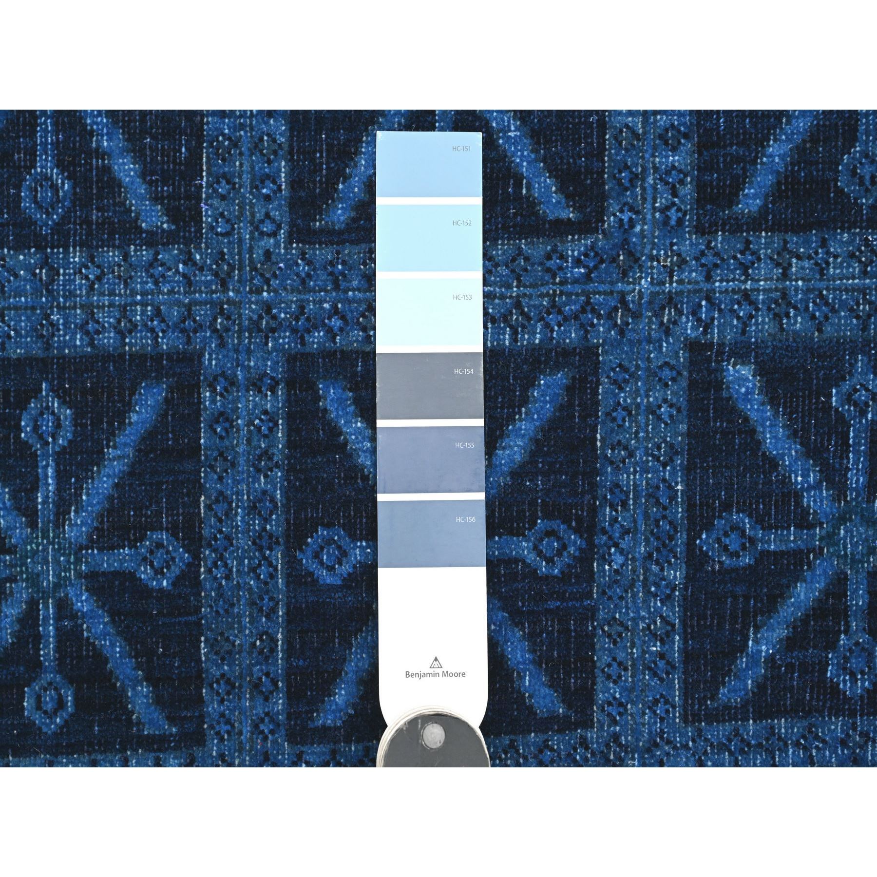9'x12' Imperial Blue, Overdyed Peshawar with Pazyryk Design, Zero Pile, Distressed, Pure Wool, Hand Knotted, Oriental Rug Sh20375