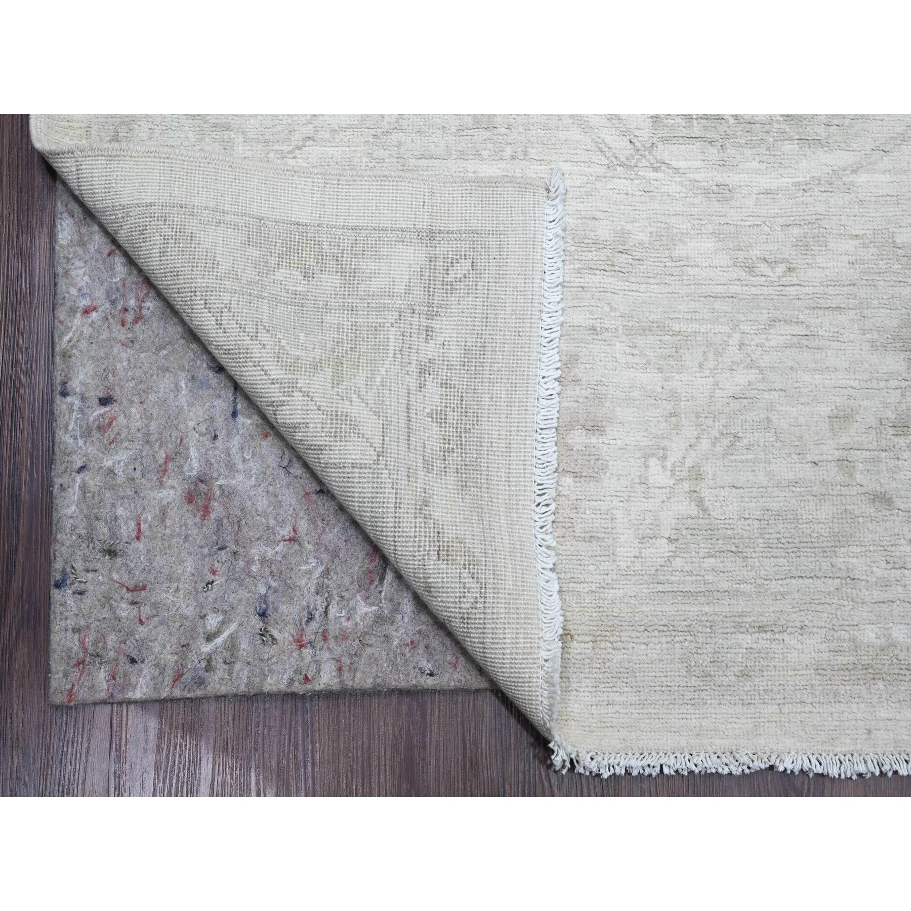 8'8"x11'5" Pearl White, Hand Knotted, Washed Out Peshawar with All Over Vines and Leaf Pattern, Vegetable Dyes, 100% Wool, Oriental Rug Sh20377