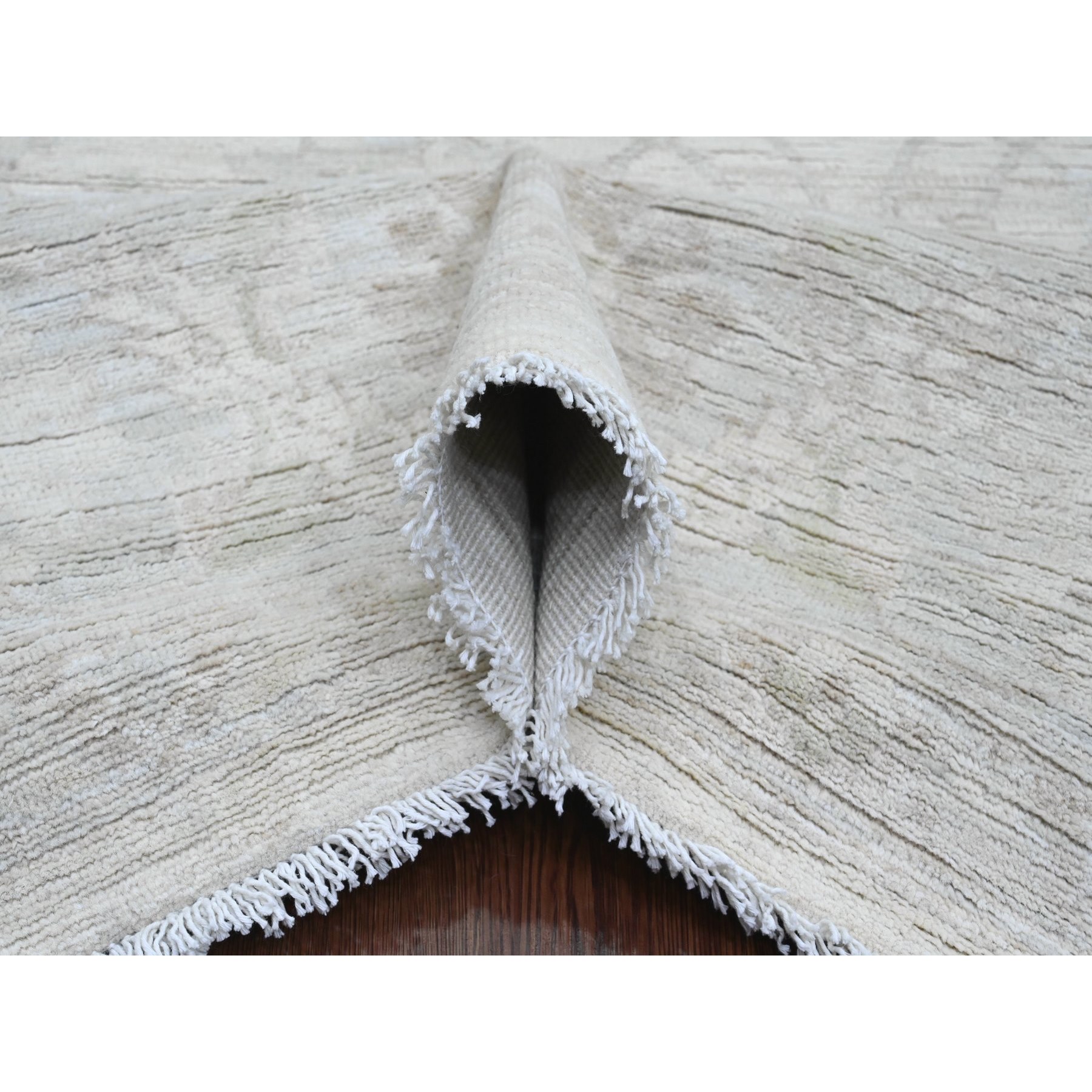 8'8"x11'5" Pearl White, Hand Knotted, Washed Out Peshawar with All Over Vines and Leaf Pattern, Vegetable Dyes, 100% Wool, Oriental Rug Sh20377