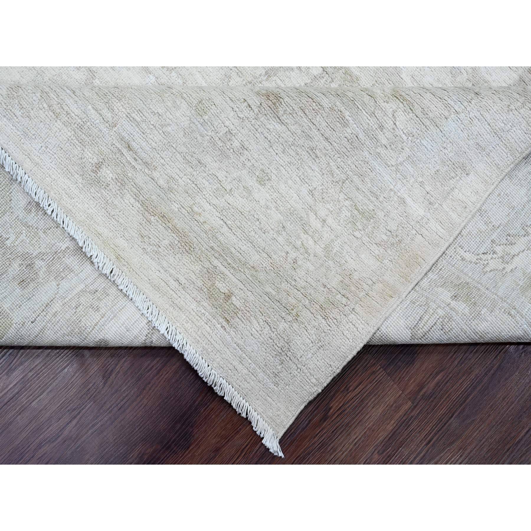 8'8"x11'5" Pearl White, Hand Knotted, Washed Out Peshawar with All Over Vines and Leaf Pattern, Vegetable Dyes, 100% Wool, Oriental Rug Sh20377