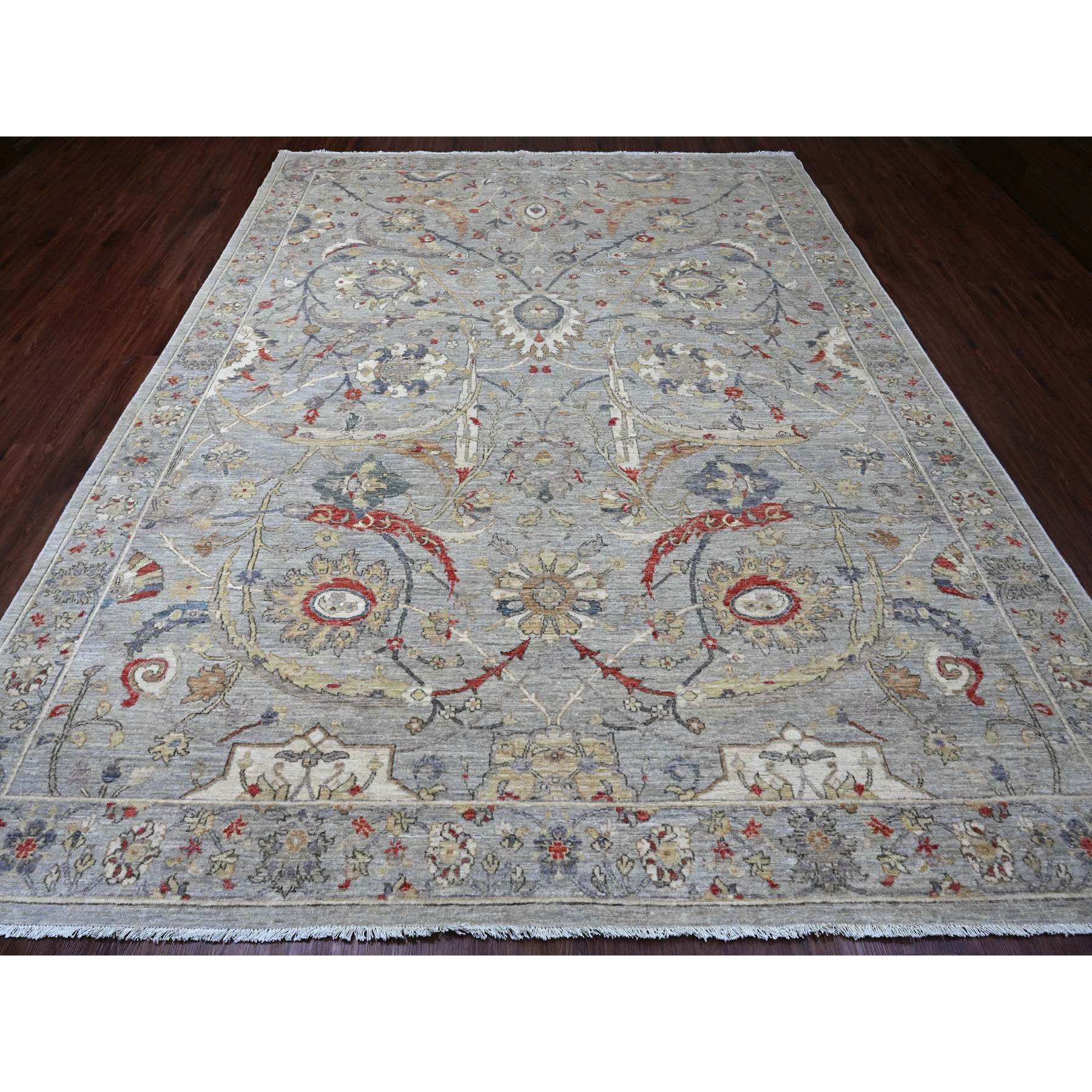 9'x11'7" Misty Gray, Peshawar with Sickle Leaf Design, High Mountain Wool, Hand Knotted, Natural Dyes, Densely Woven, Oriental Rug Sh20379