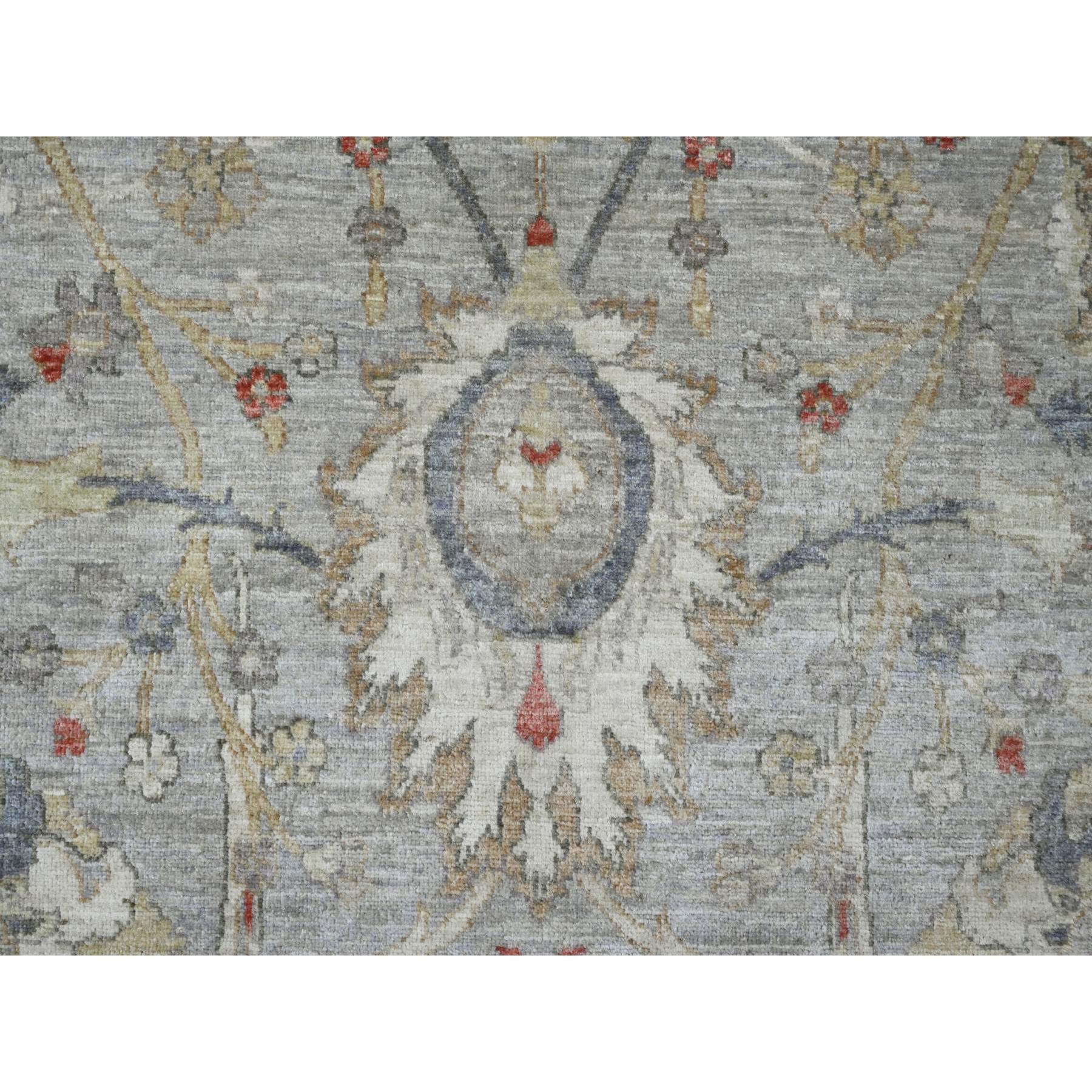 9'x11'7" Misty Gray, Peshawar with Sickle Leaf Design, High Mountain Wool, Hand Knotted, Natural Dyes, Densely Woven, Oriental Rug Sh20379