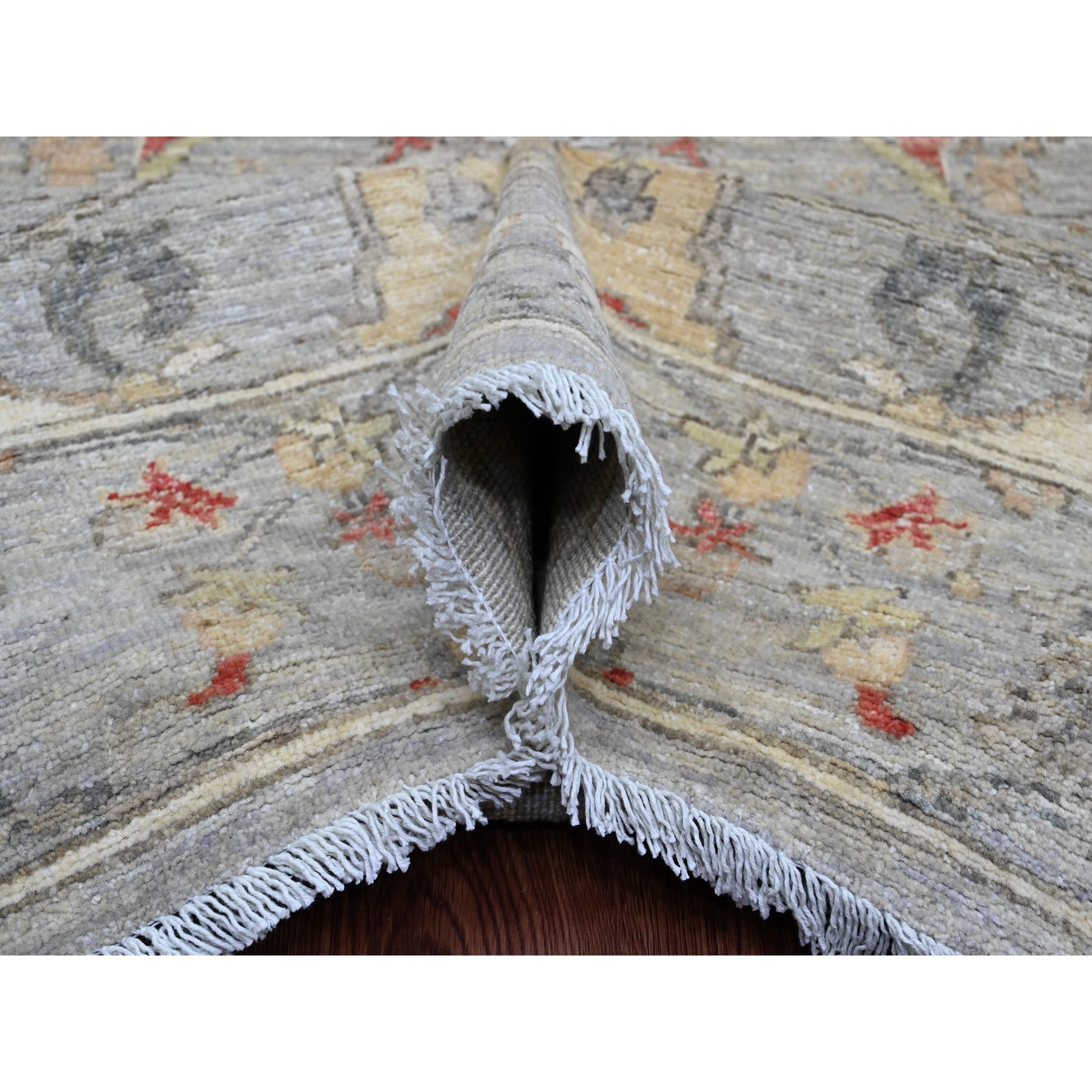 7'10"x10' Cloud Gray, Peshawar with Sickle Leaf Design, Hand Knotted, High Mountain Wool, Vegetable Dyes, Densely Woven, Oriental Rug Sh20380