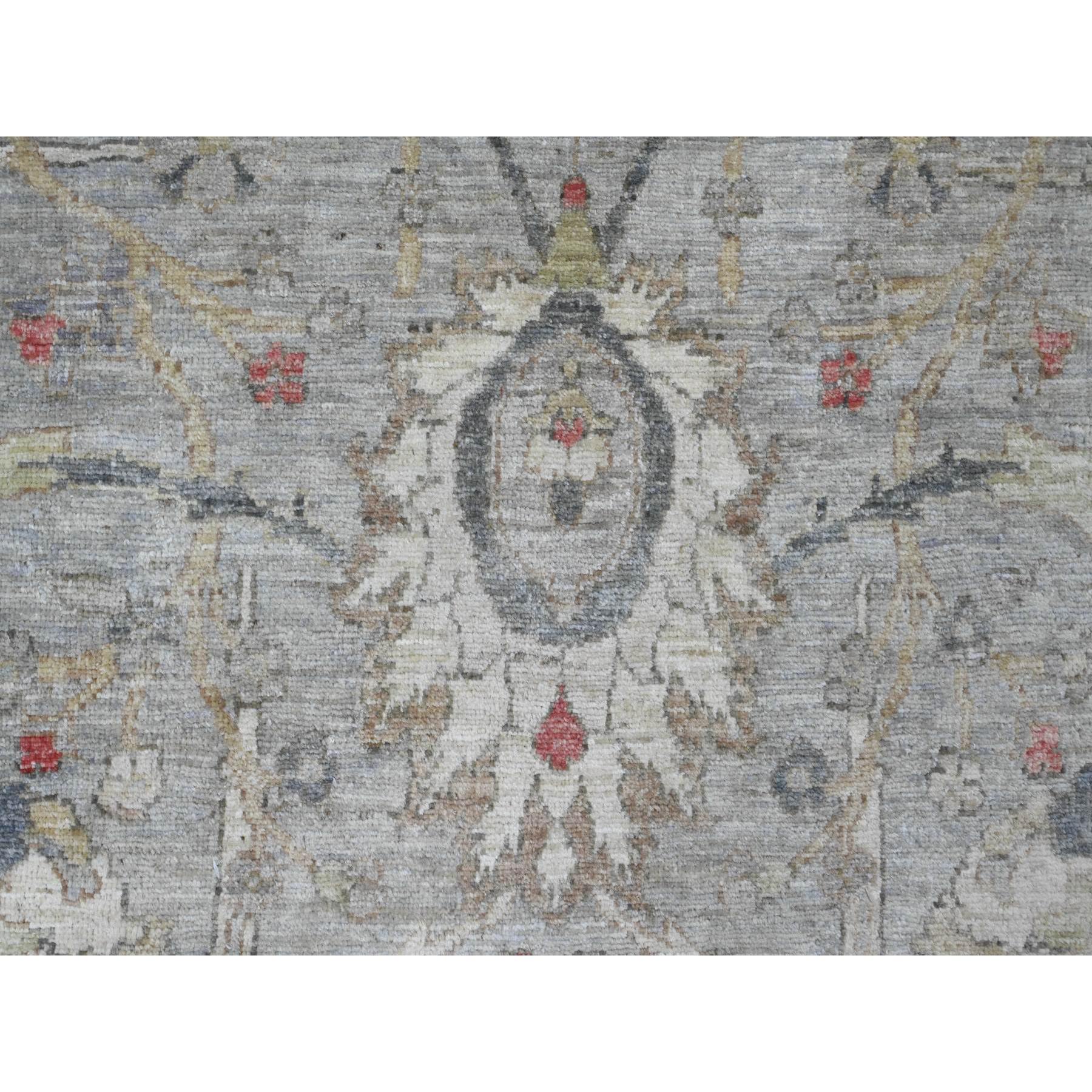 7'10"x10' Cloud Gray, Peshawar with Sickle Leaf Design, Hand Knotted, High Mountain Wool, Vegetable Dyes, Densely Woven, Oriental Rug Sh20380