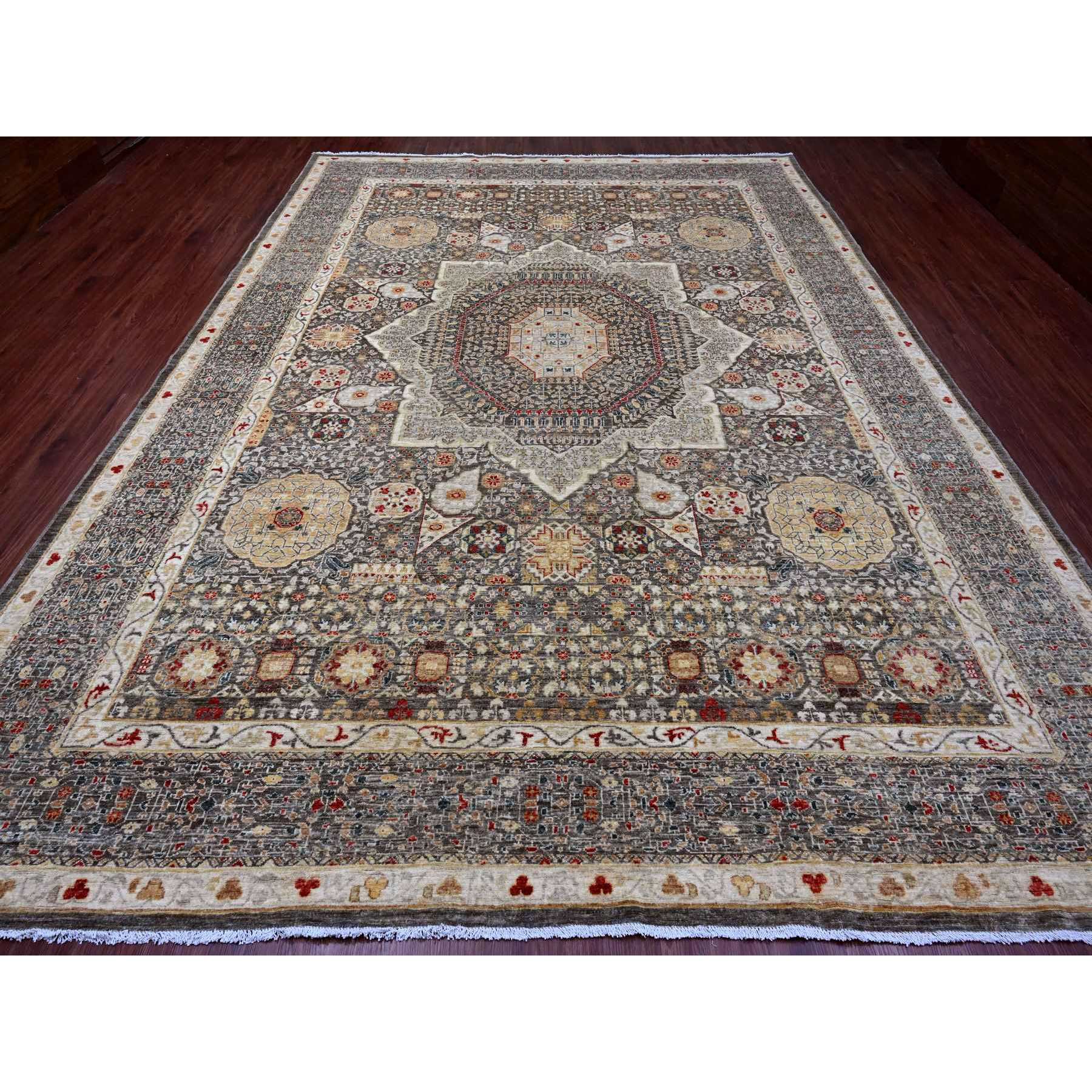 9'9"x13'8" Mocha Brown, 14th Century Mamluk Dynasty Pattern with Star Medallion Design, High Mountain Wool, Hand Knotted, Vegetable Dyes, Oriental Rug Sh20381