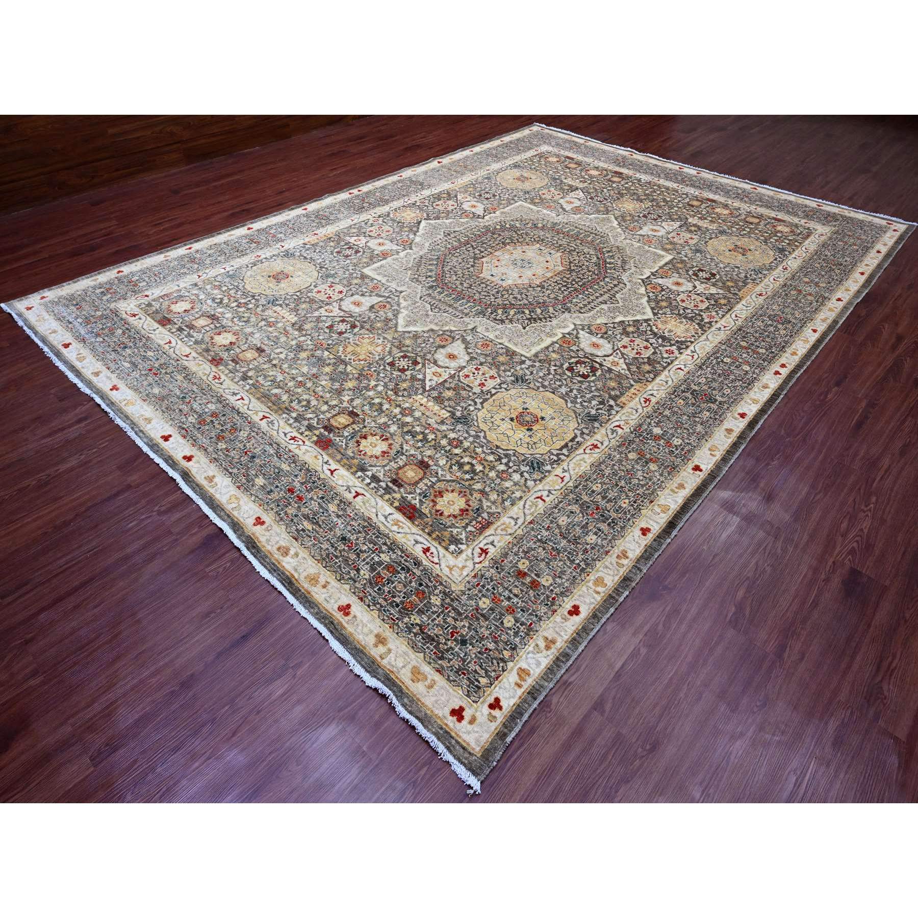 9'9"x13'8" Mocha Brown, 14th Century Mamluk Dynasty Pattern with Star Medallion Design, High Mountain Wool, Hand Knotted, Vegetable Dyes, Oriental Rug Sh20381