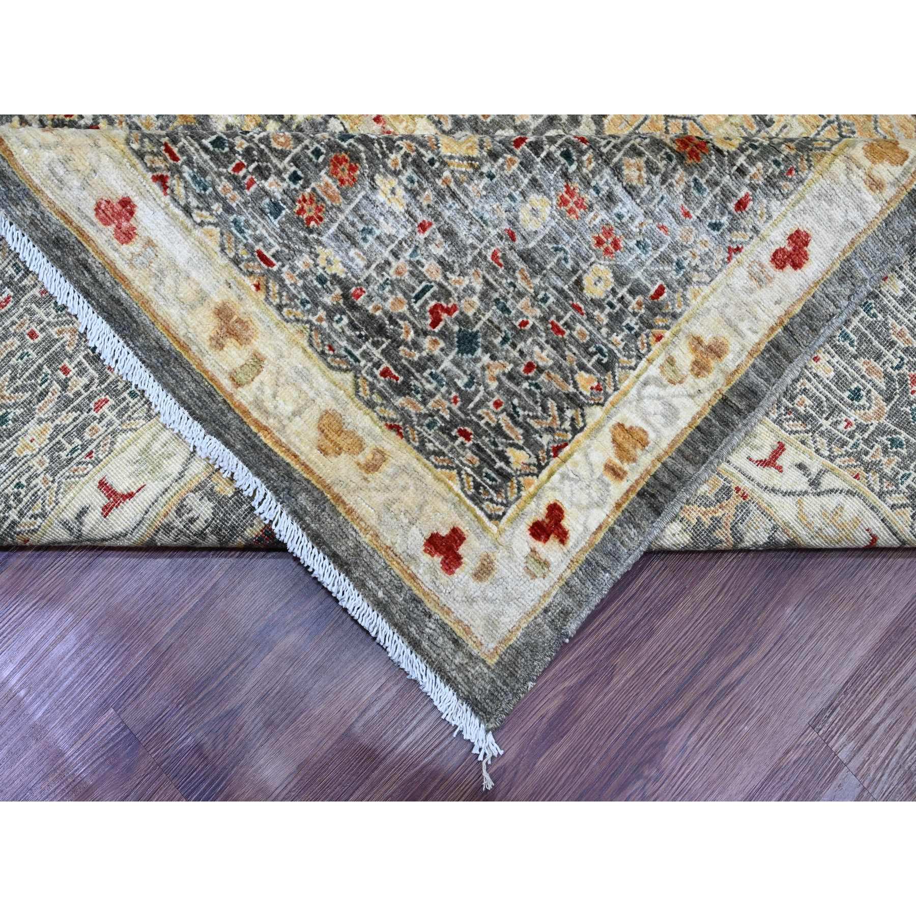 9'9"x13'8" Mocha Brown, 14th Century Mamluk Dynasty Pattern with Star Medallion Design, High Mountain Wool, Hand Knotted, Vegetable Dyes, Oriental Rug Sh20381
