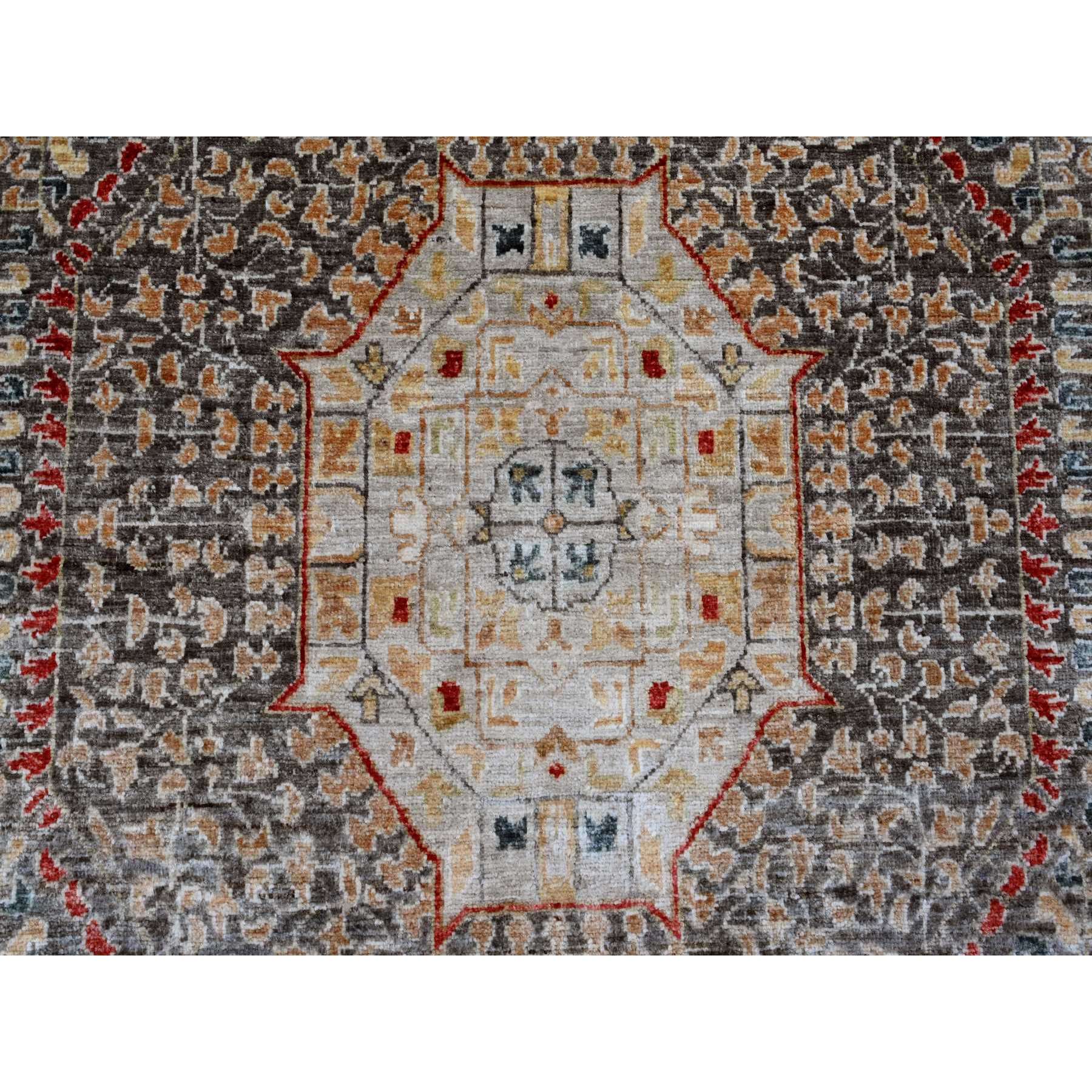 9'9"x13'8" Mocha Brown, 14th Century Mamluk Dynasty Pattern with Star Medallion Design, High Mountain Wool, Hand Knotted, Vegetable Dyes, Oriental Rug Sh20381