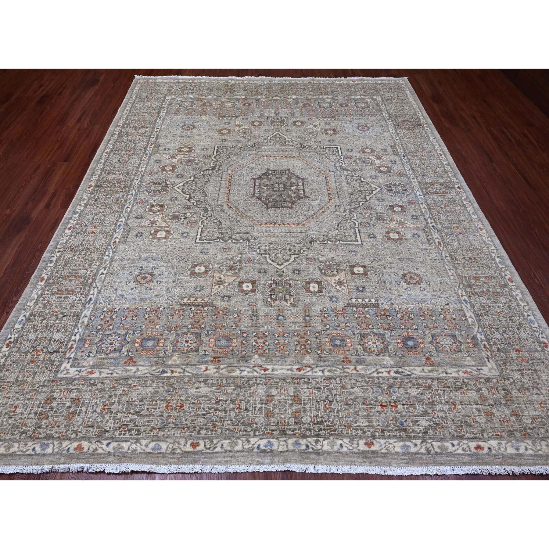 8'1"x10' Pastel Gray, 14th Century Mamluk Dynasty Pattern with Geometric Medallion Design, High Mountain Wool, Hand Knotted, Natural Dyes, Oriental Rug Sh20382