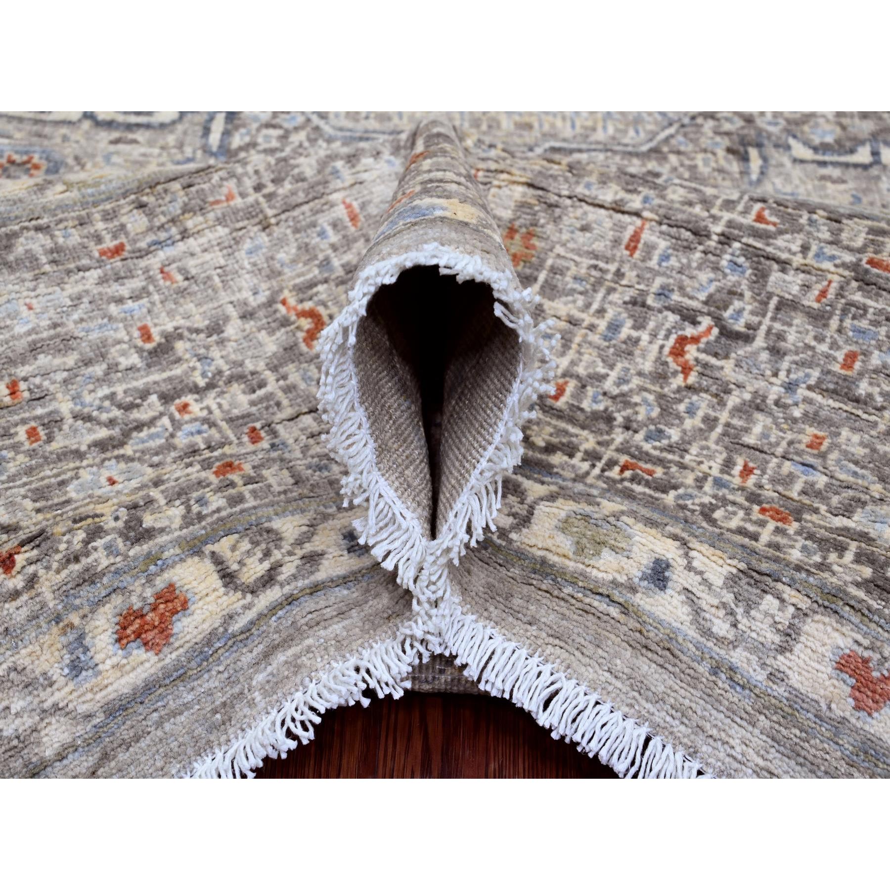 8'1"x10' Pastel Gray, 14th Century Mamluk Dynasty Pattern with Geometric Medallion Design, High Mountain Wool, Hand Knotted, Natural Dyes, Oriental Rug Sh20382
