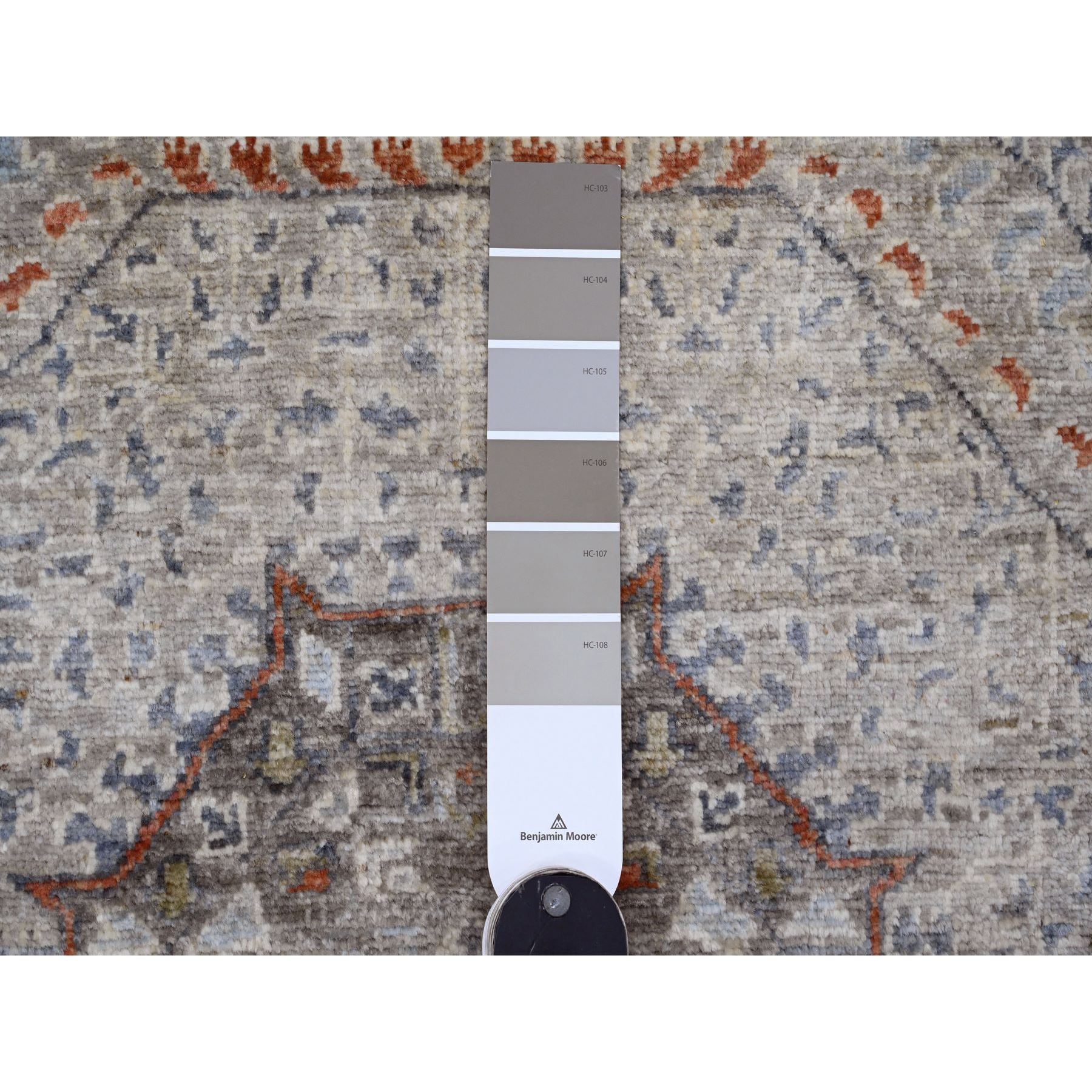 8'1"x10' Pastel Gray, 14th Century Mamluk Dynasty Pattern with Geometric Medallion Design, High Mountain Wool, Hand Knotted, Natural Dyes, Oriental Rug Sh20382