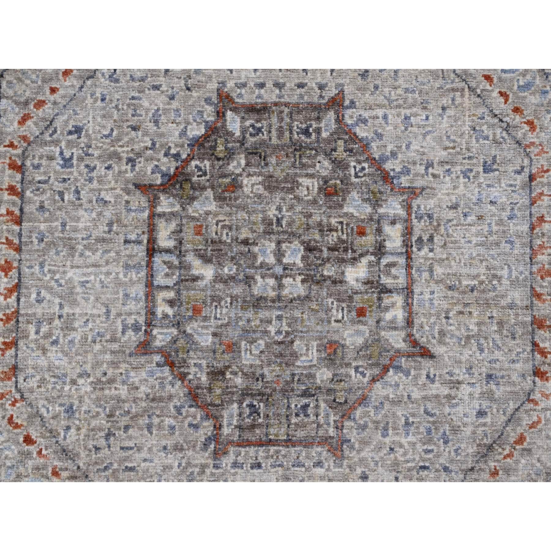 8'1"x10' Pastel Gray, 14th Century Mamluk Dynasty Pattern with Geometric Medallion Design, High Mountain Wool, Hand Knotted, Natural Dyes, Oriental Rug Sh20382