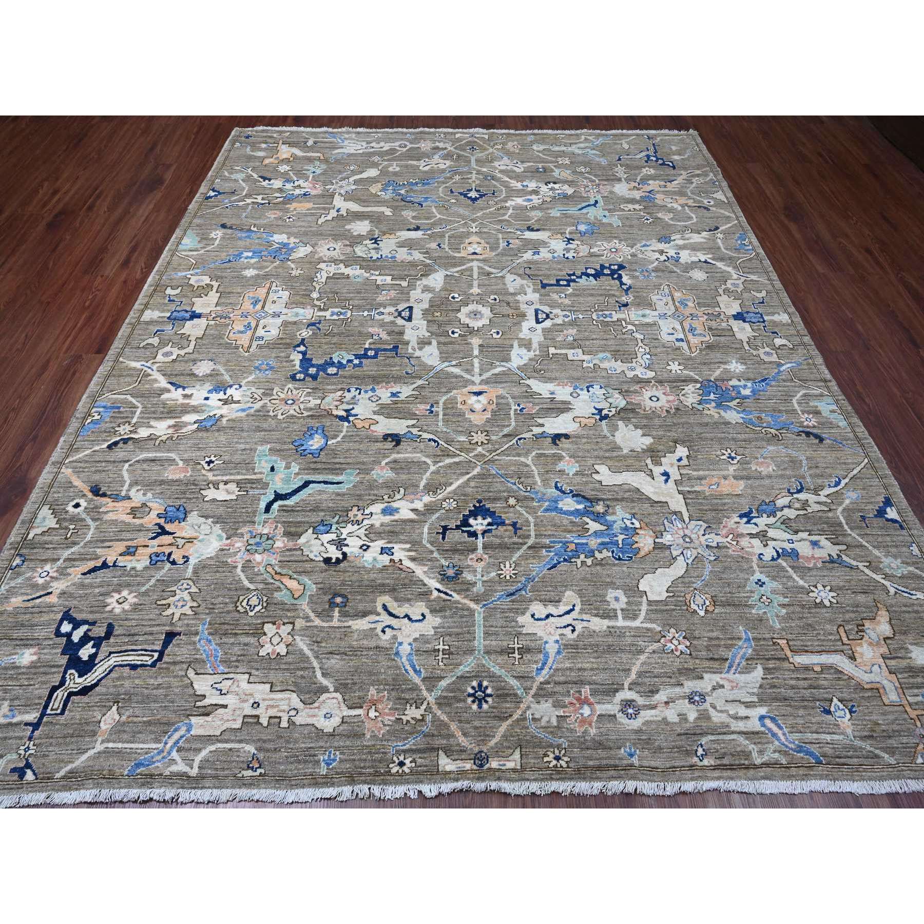 8'3"x10' Fossil Gray, Peshawar with Ziegler Mahal Design, High Mountain Wool, Denser Weave, Hand Knotted, Vegetable Dyes, Oriental Rug Sh20384