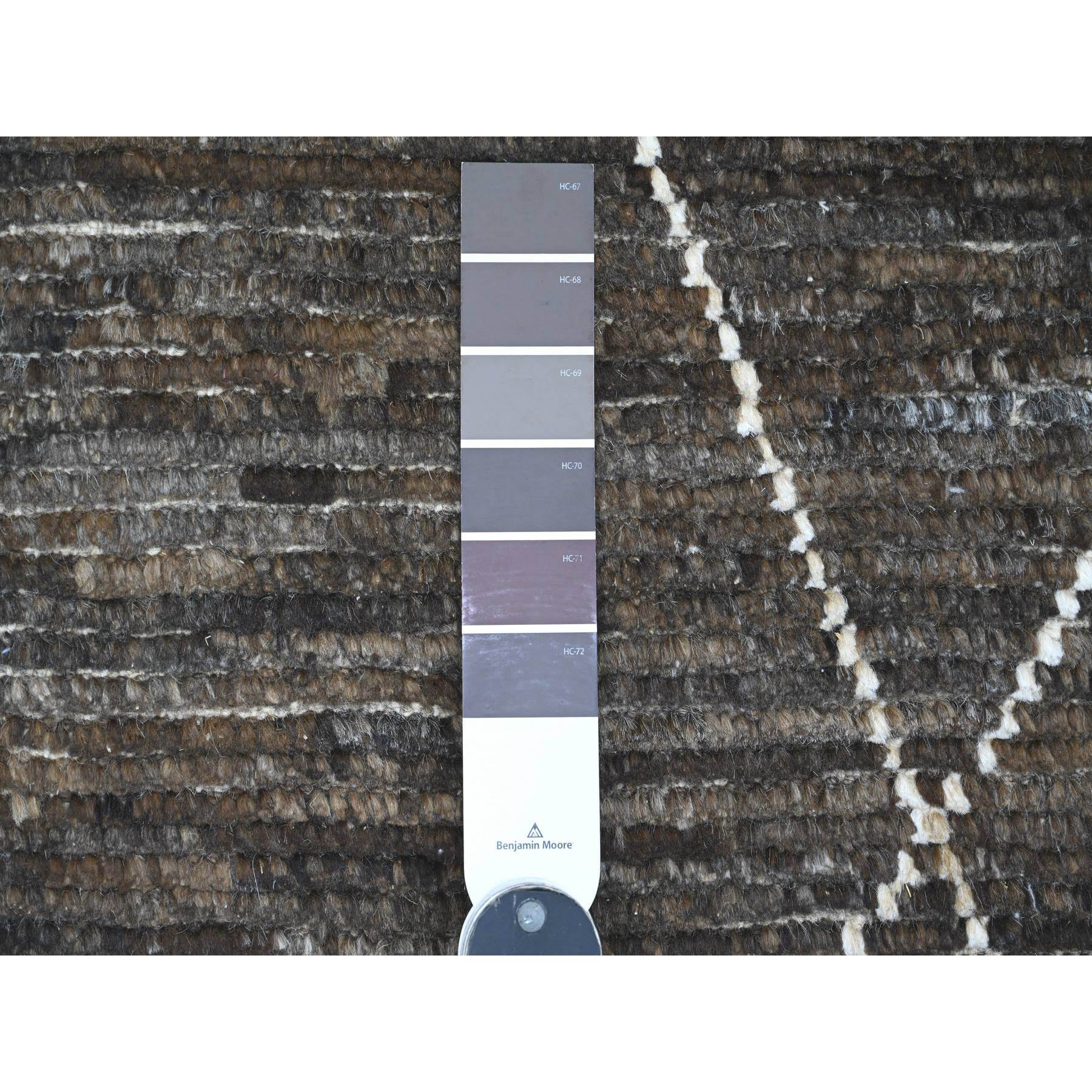8'x10' Umber Brown, Moroccan Weave with Geometric Design, Tone on Tone, Abrash, Hand Knotted, Soft Wool, Textured Pile, Oriental Rug Sh20385