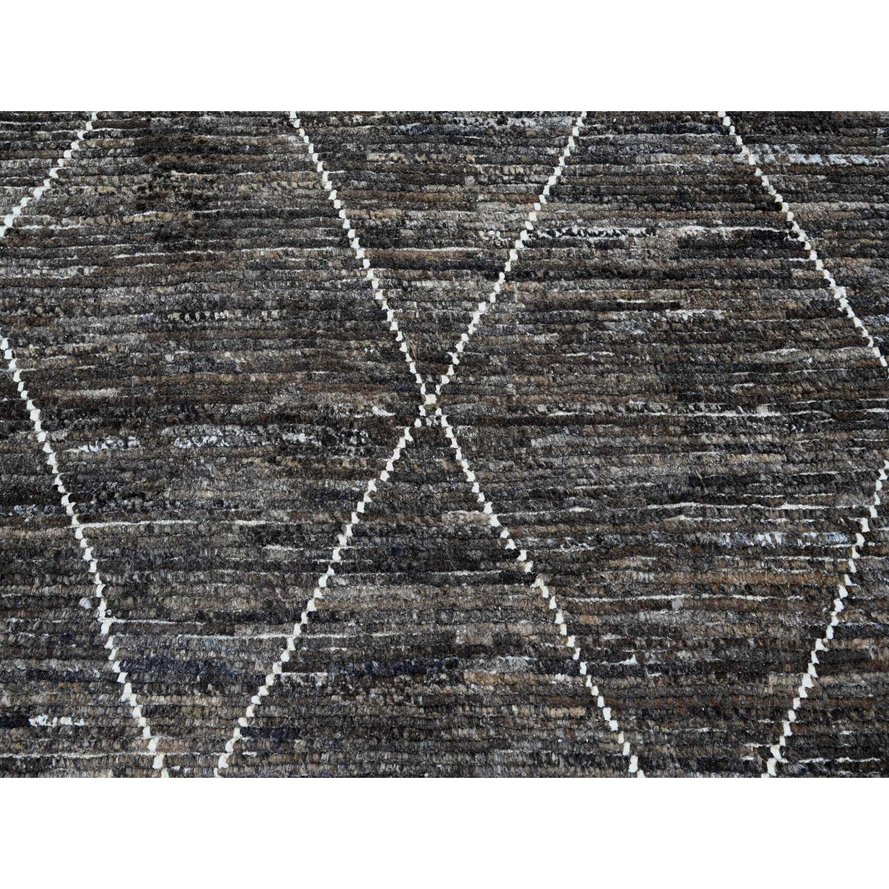 8'x10' Umber Brown, Moroccan Weave with Geometric Design, Tone on Tone, Abrash, Hand Knotted, Soft Wool, Textured Pile, Oriental Rug Sh20385