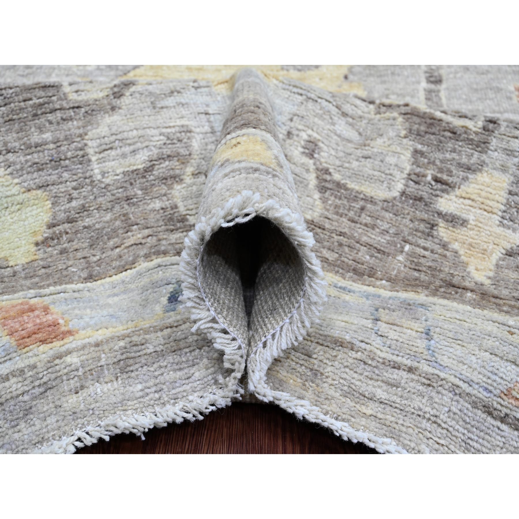 9'10"x13'6" Spanish Gray, Afghan Angora Oushak with All Over Colorful Leaf Design, Hand Knotted, Vegetable Dyes, 100% Wool, Oriental Rug Sh20388