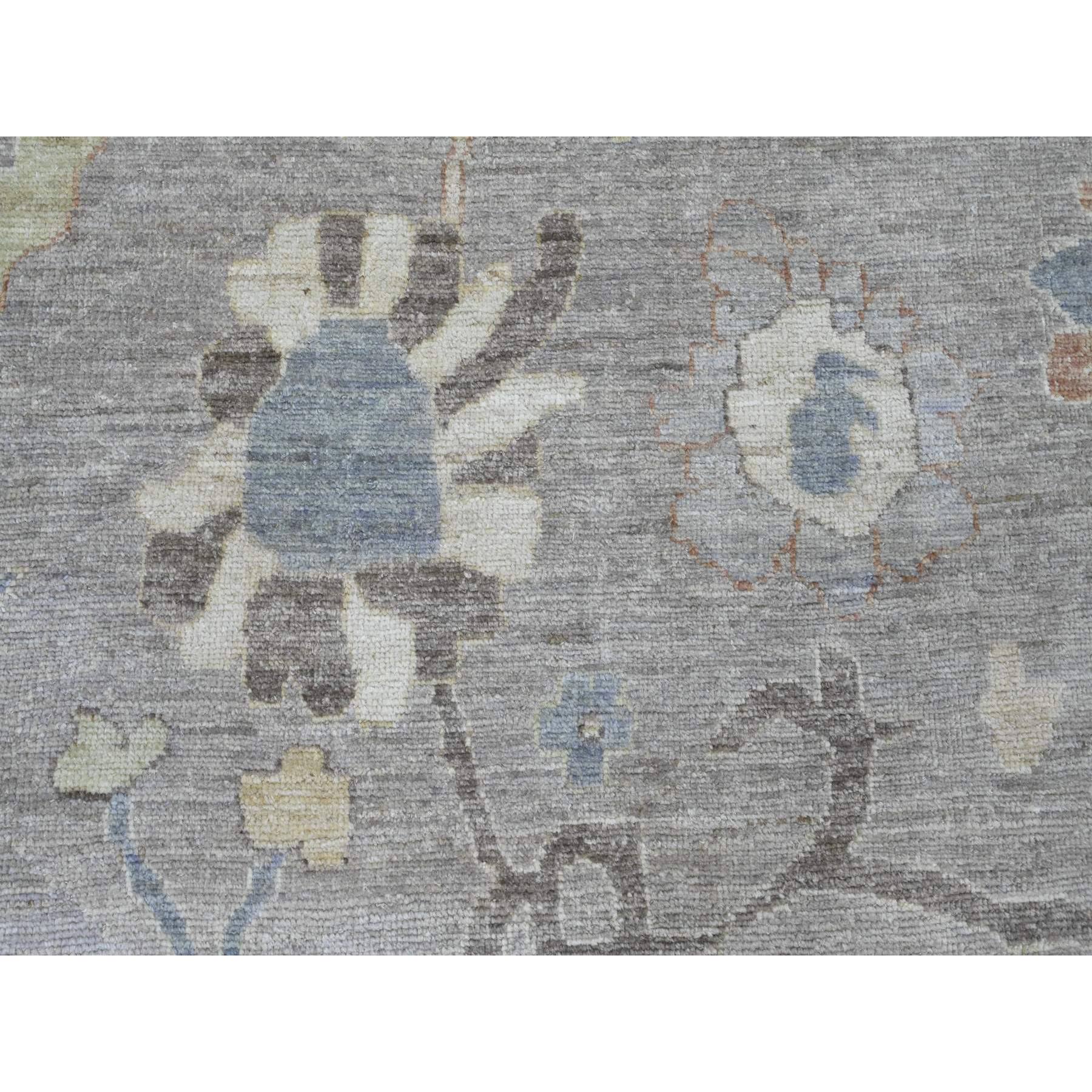 9'10"x13'6" Spanish Gray, Afghan Angora Oushak with All Over Colorful Leaf Design, Hand Knotted, Vegetable Dyes, 100% Wool, Oriental Rug Sh20388