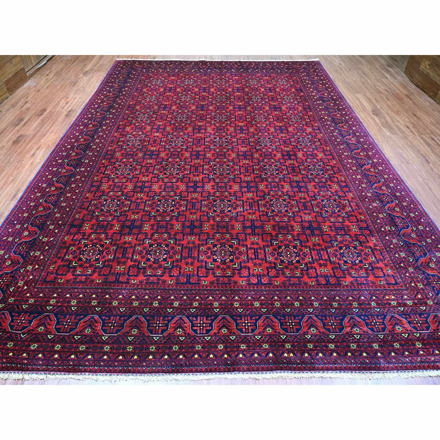 9'10"x13'1" Deep and Saturated Red, Afghan Khamyab with Geometric Design, Soft Wool, Vegetable Dyes, Hand Knotted, Oriental Rug Sh20389