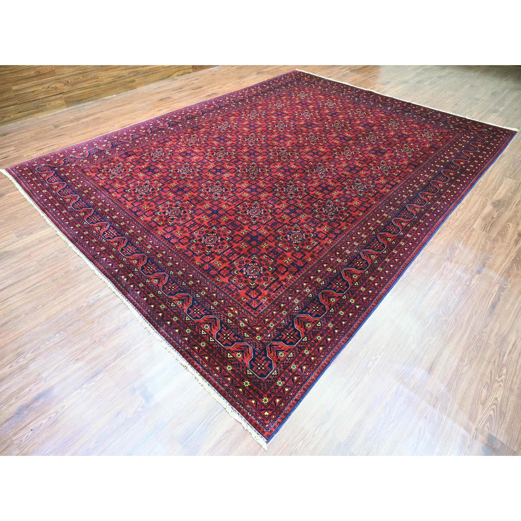 9'10"x13'1" Deep and Saturated Red, Afghan Khamyab with Geometric Design, Soft Wool, Vegetable Dyes, Hand Knotted, Oriental Rug Sh20389