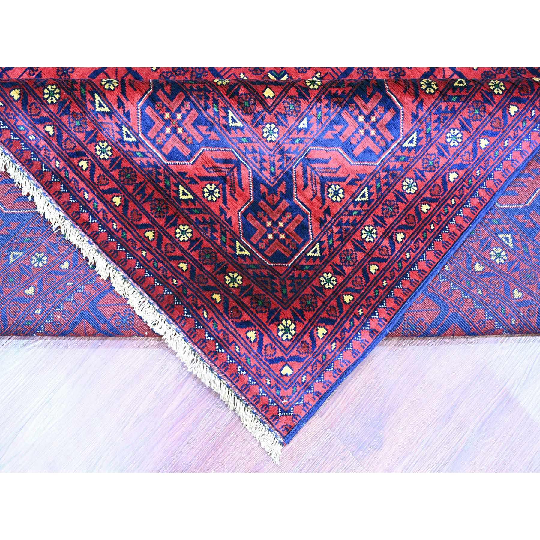 9'10"x13'1" Deep and Saturated Red, Afghan Khamyab with Geometric Design, Soft Wool, Vegetable Dyes, Hand Knotted, Oriental Rug Sh20389
