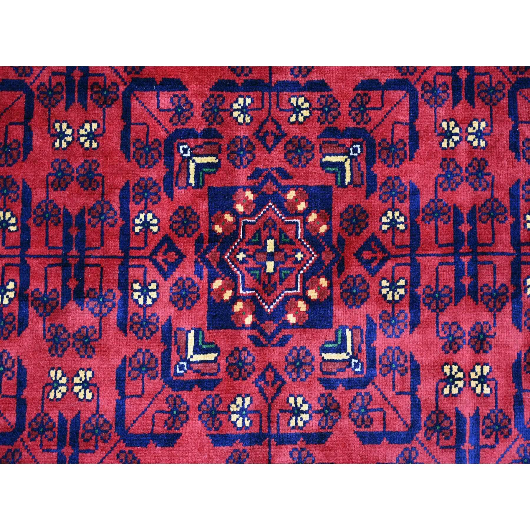 9'10"x13'1" Deep and Saturated Red, Afghan Khamyab with Geometric Design, Soft Wool, Vegetable Dyes, Hand Knotted, Oriental Rug Sh20389