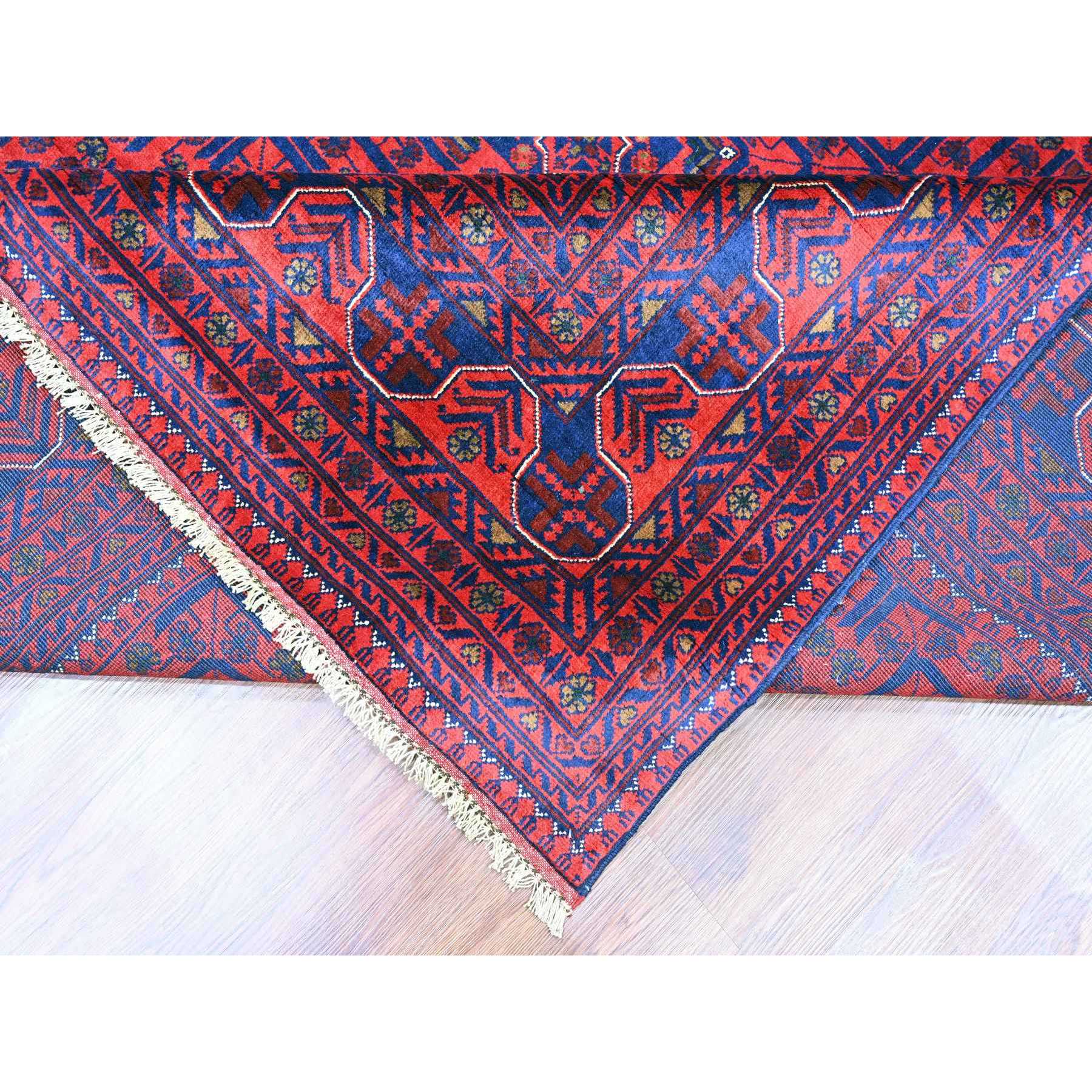 10'x13'6" Deep and Saturated Red, Afghan Khamyab with Repetitive Star Design, 100% Wool, Soft Pile, Hand Knotted, Oriental Rug Sh20390