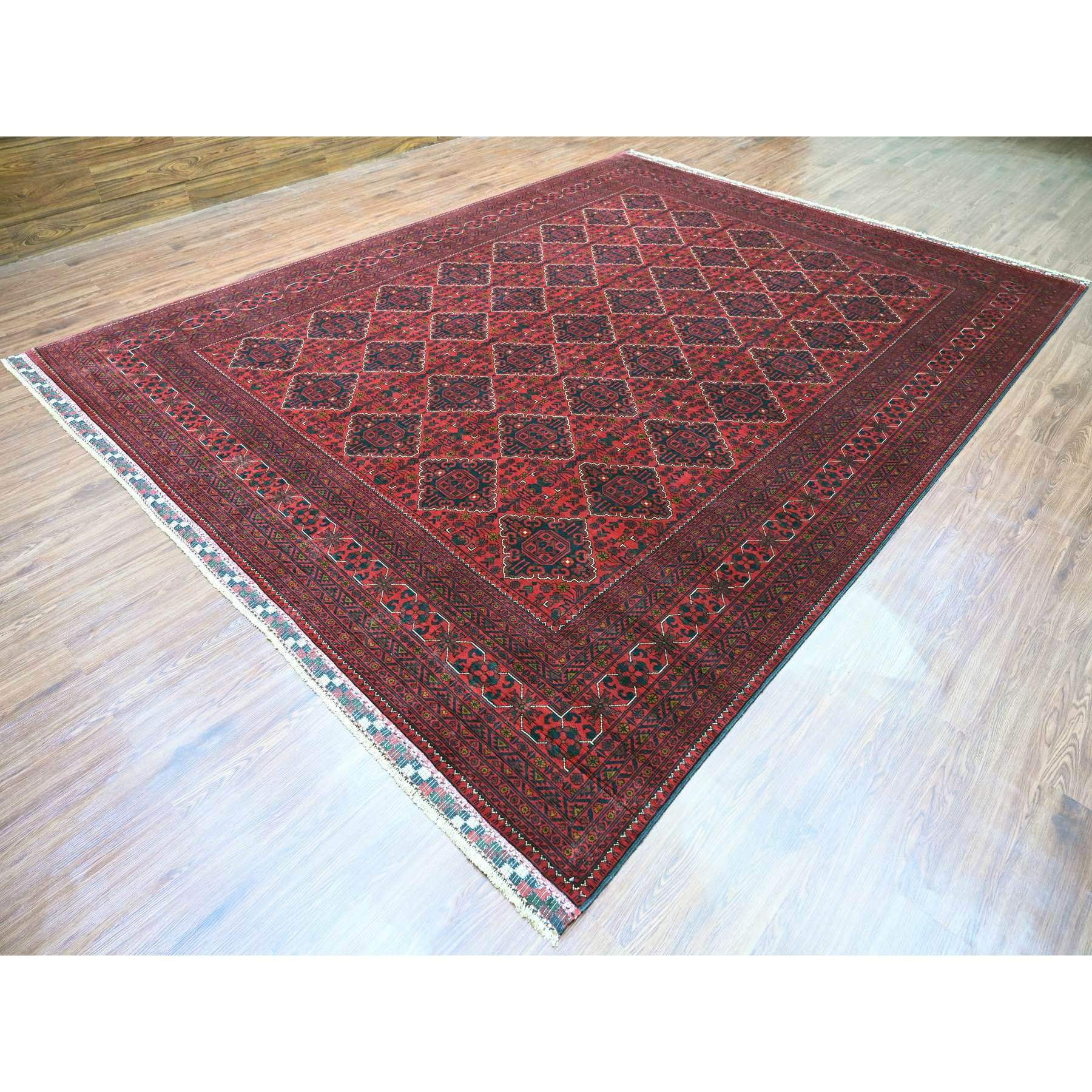 9'9"x12'7" Scarlet Red, Afghan Khamyab with Geometric Design, Soft Wool, Natural Dyes, Hand Knotted, Oriental Rug Sh20391