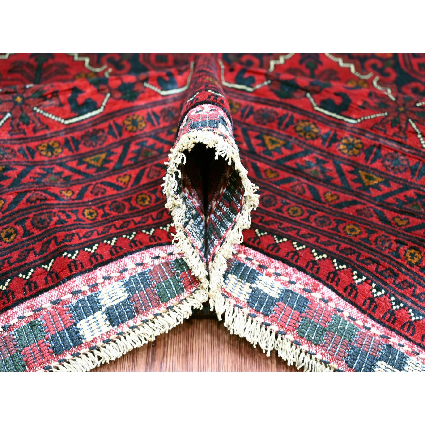 9'9"x12'7" Scarlet Red, Afghan Khamyab with Geometric Design, Soft Wool, Natural Dyes, Hand Knotted, Oriental Rug Sh20391