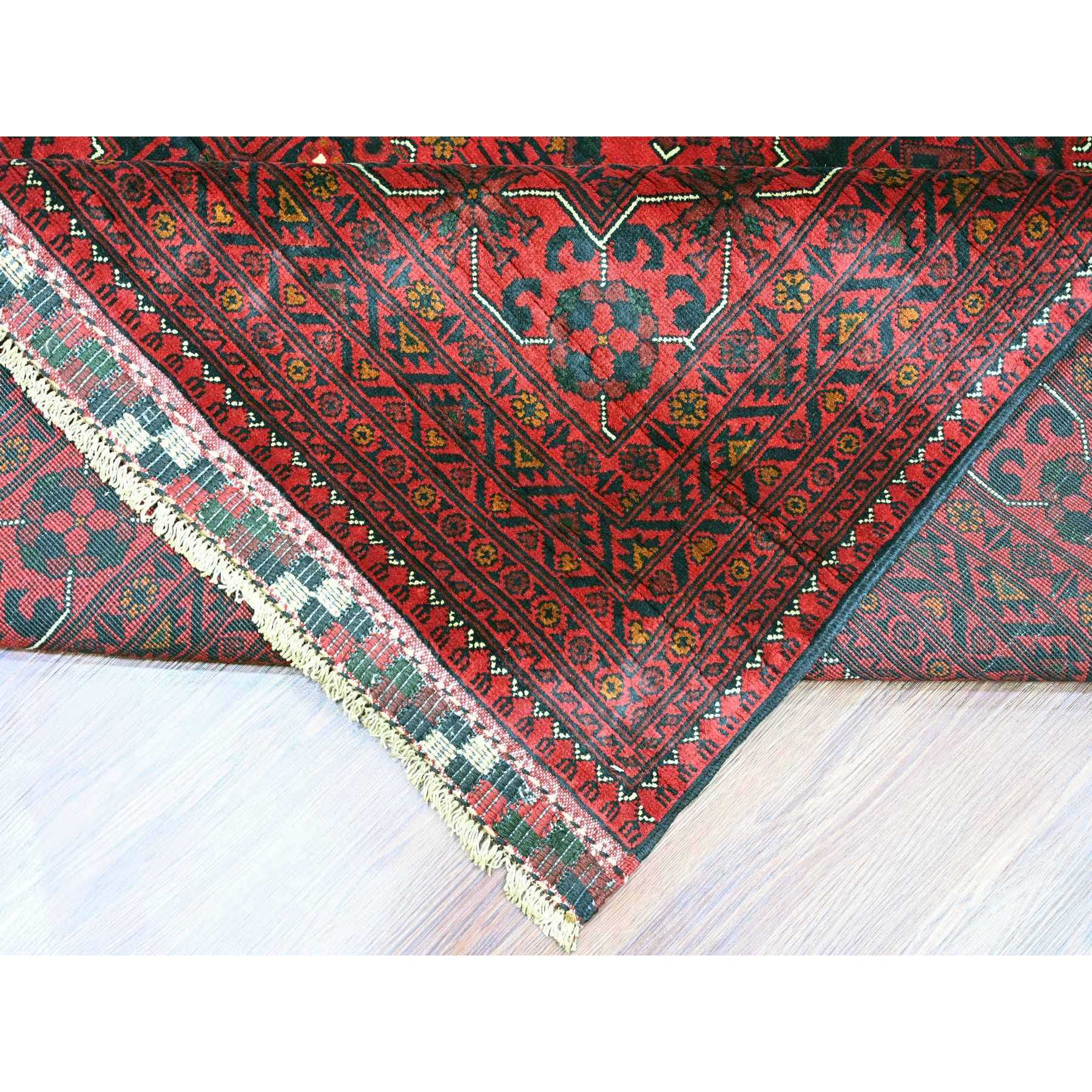 9'9"x12'7" Scarlet Red, Afghan Khamyab with Geometric Design, Soft Wool, Natural Dyes, Hand Knotted, Oriental Rug Sh20391