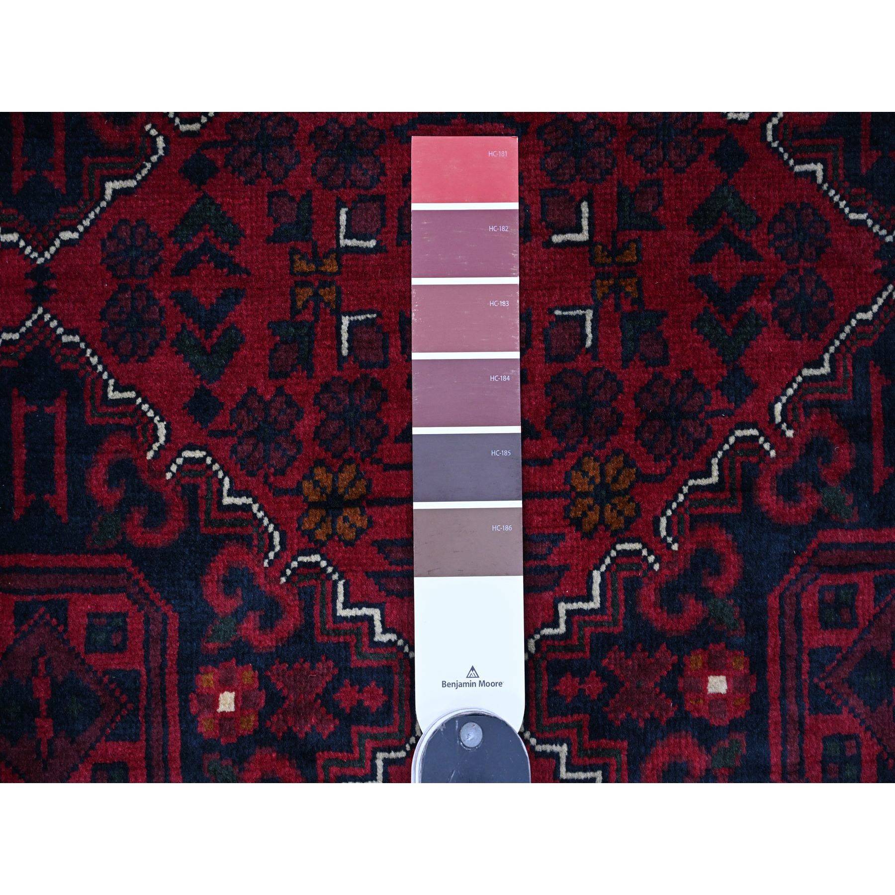 9'9"x12'7" Scarlet Red, Afghan Khamyab with Geometric Design, Soft Wool, Natural Dyes, Hand Knotted, Oriental Rug Sh20391