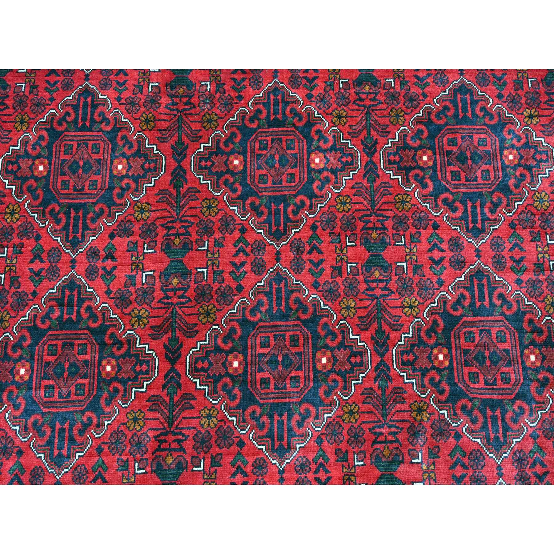 9'9"x12'7" Scarlet Red, Afghan Khamyab with Geometric Design, Soft Wool, Natural Dyes, Hand Knotted, Oriental Rug Sh20391