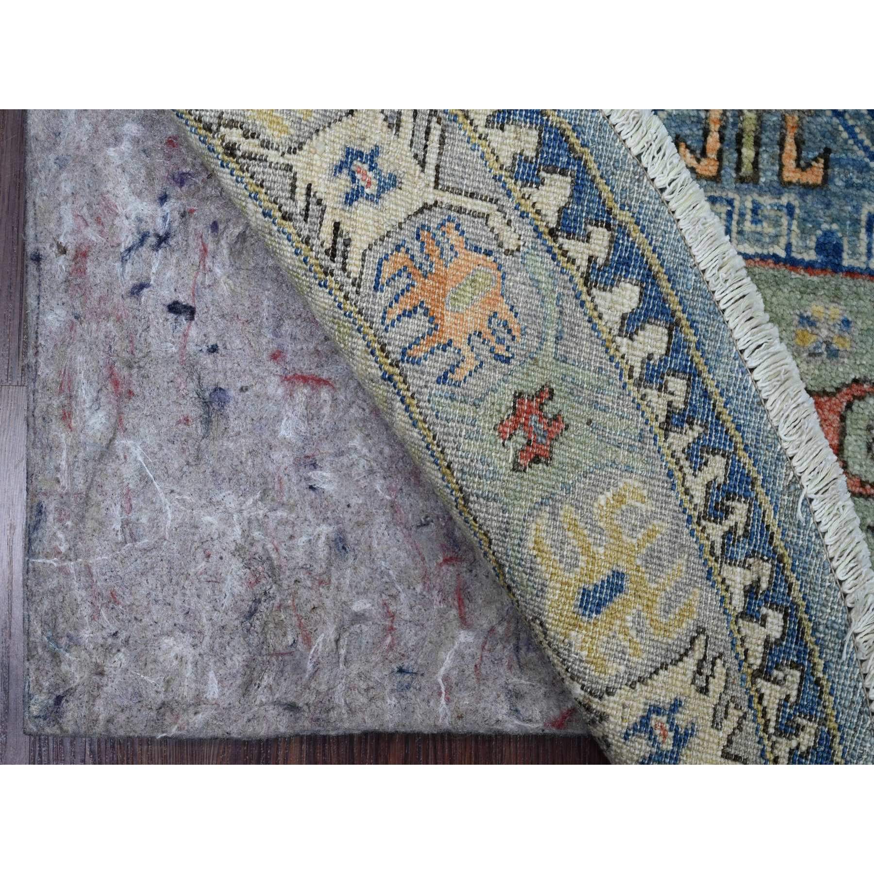 6'x6' Carolina Blue, Peshawar with Antique Caucasian Influence Design, Hand Knotted, 100% Wool, Densely Woven, Round, Oriental Rug Sh20393