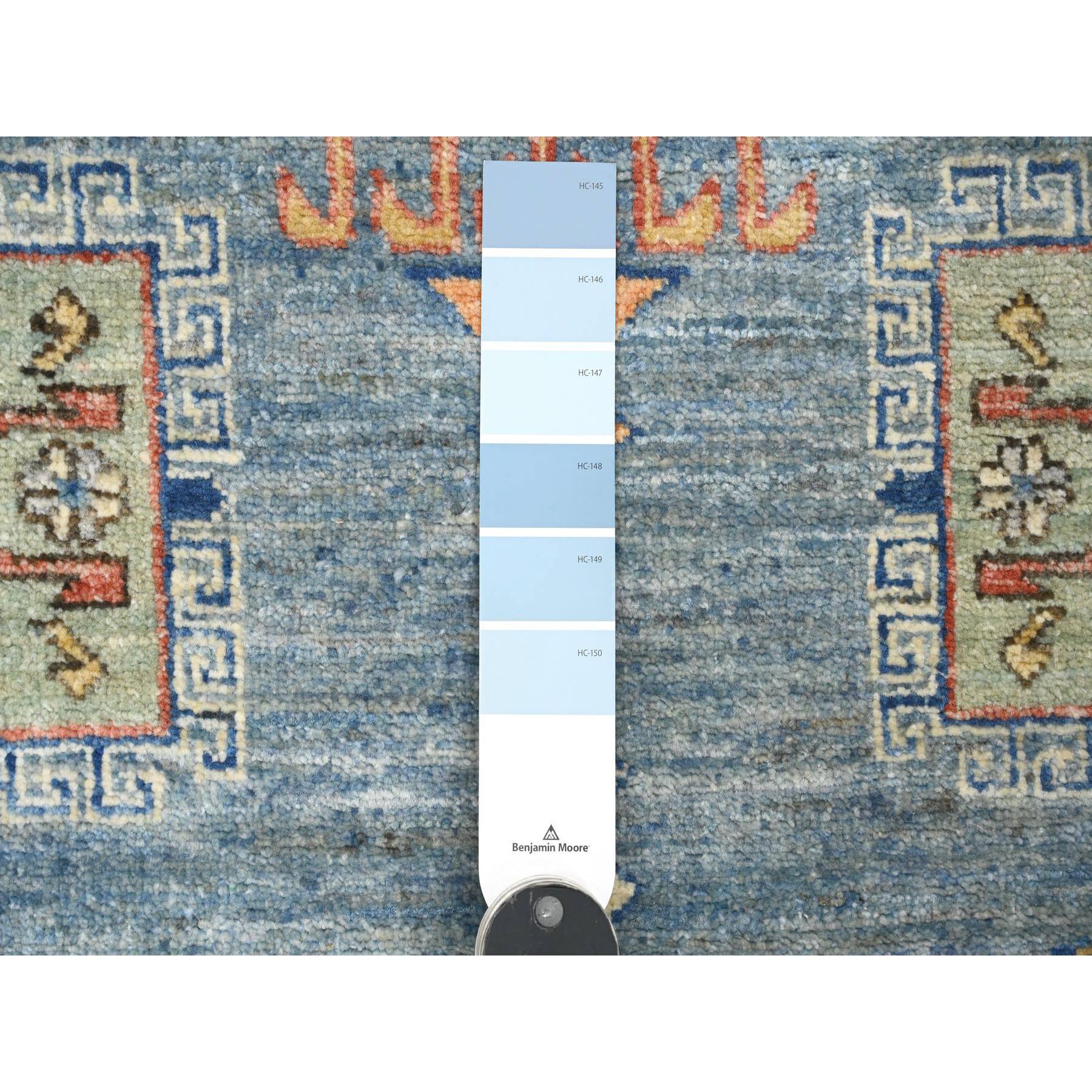 6'x6' Carolina Blue, Peshawar with Antique Caucasian Influence Design, Hand Knotted, 100% Wool, Densely Woven, Round, Oriental Rug Sh20393
