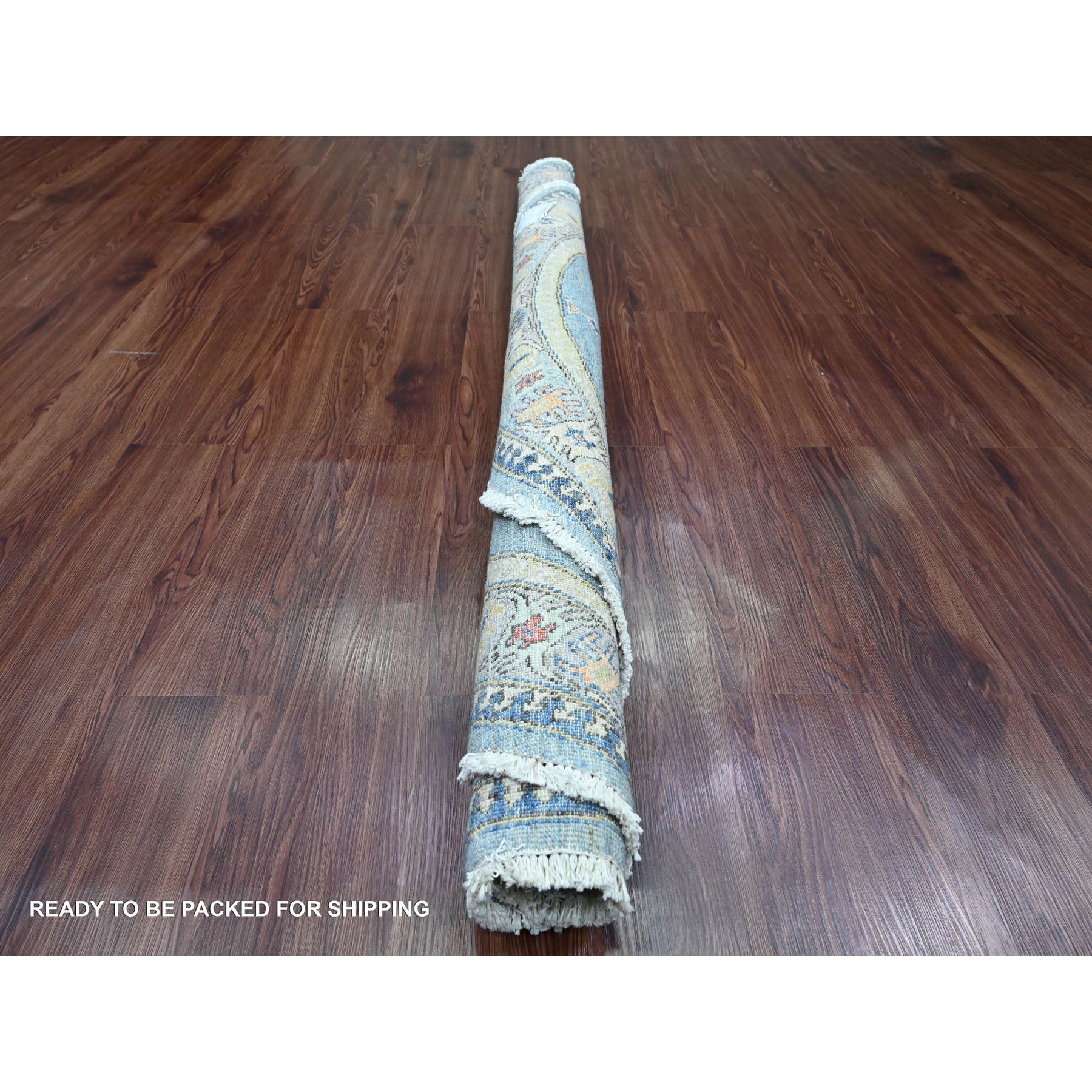 6'x6' Carolina Blue, Peshawar with Antique Caucasian Influence Design, Hand Knotted, 100% Wool, Densely Woven, Round, Oriental Rug Sh20393