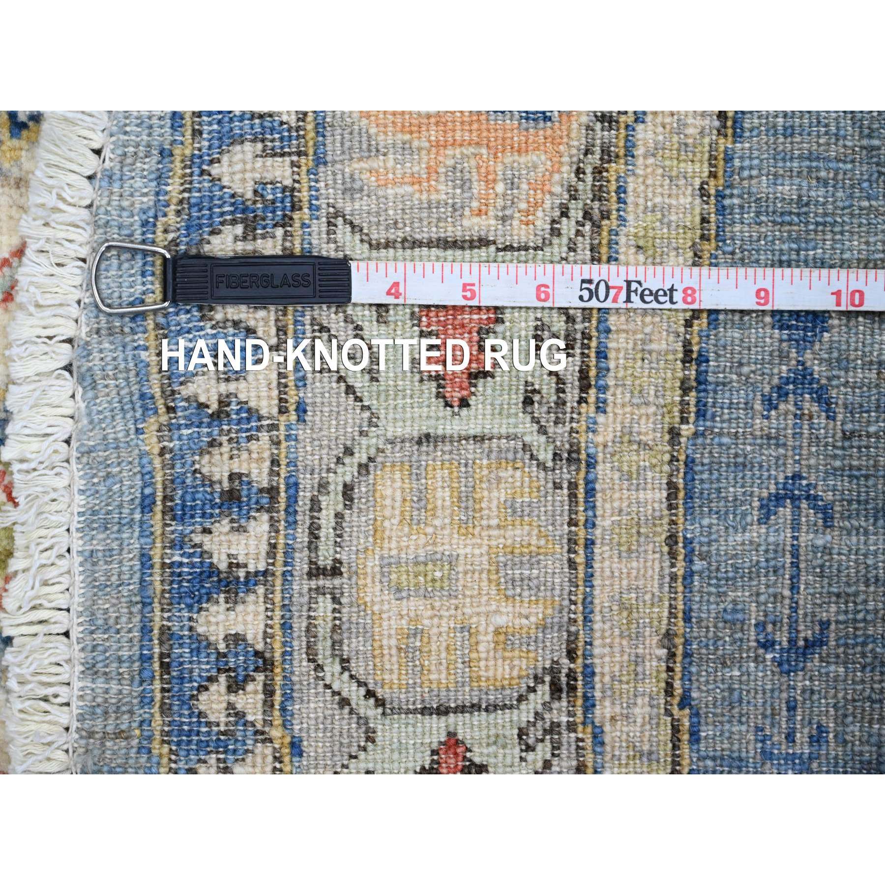 6'x6' Carolina Blue, Peshawar with Antique Caucasian Influence Design, Hand Knotted, 100% Wool, Densely Woven, Round, Oriental Rug Sh20393