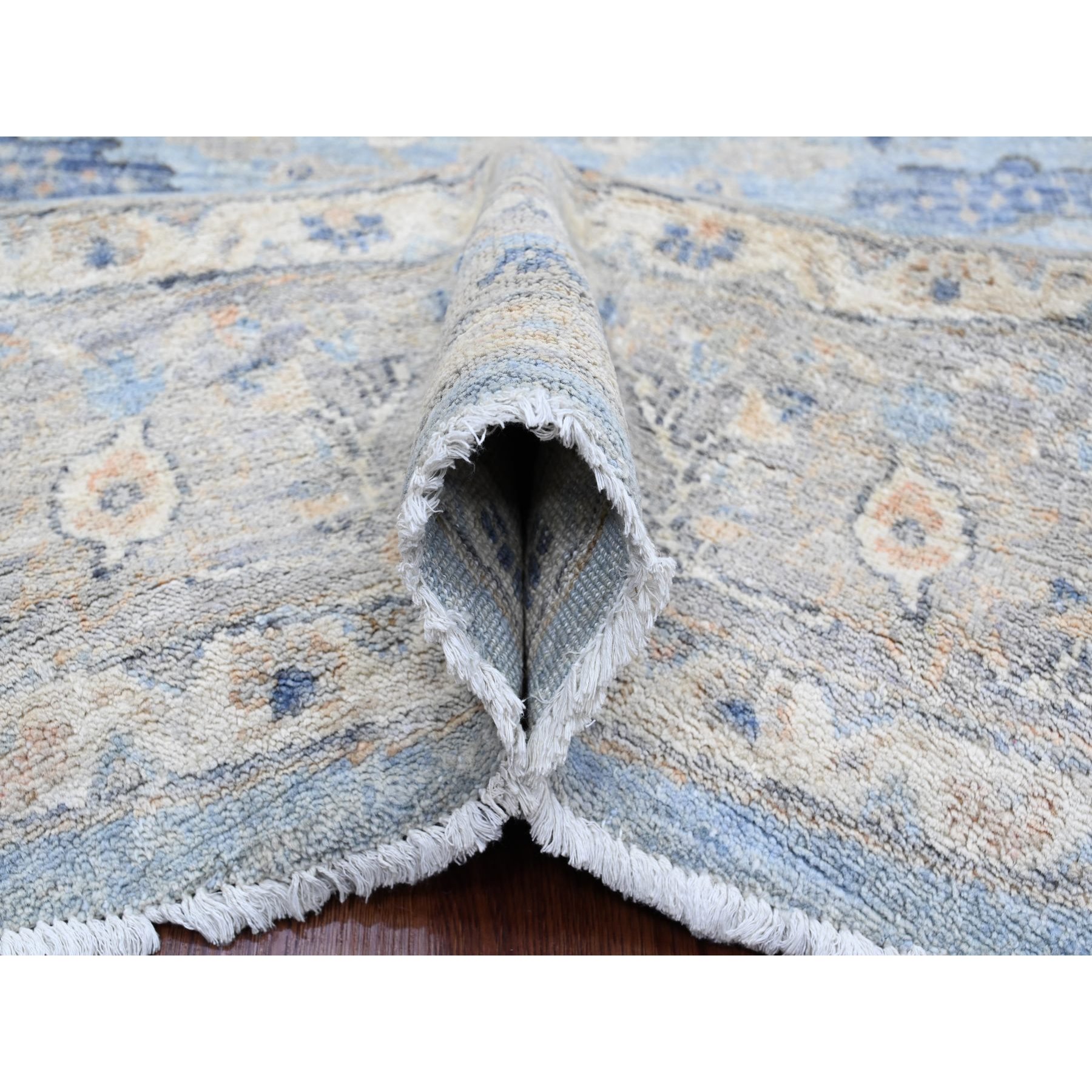 8'x8' Ruddy Blue, Afghan Peshawar with Heriz All Over Design, Hand Knotted, 100% Wool, Vegetable Dyes, Densely Woven, Round, Oriental Rug Sh20394