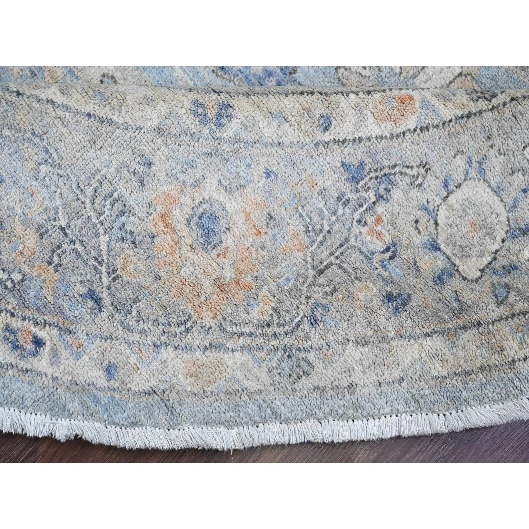 8'x8' Ruddy Blue, Afghan Peshawar with Heriz All Over Design, Hand Knotted, 100% Wool, Vegetable Dyes, Densely Woven, Round, Oriental Rug Sh20394