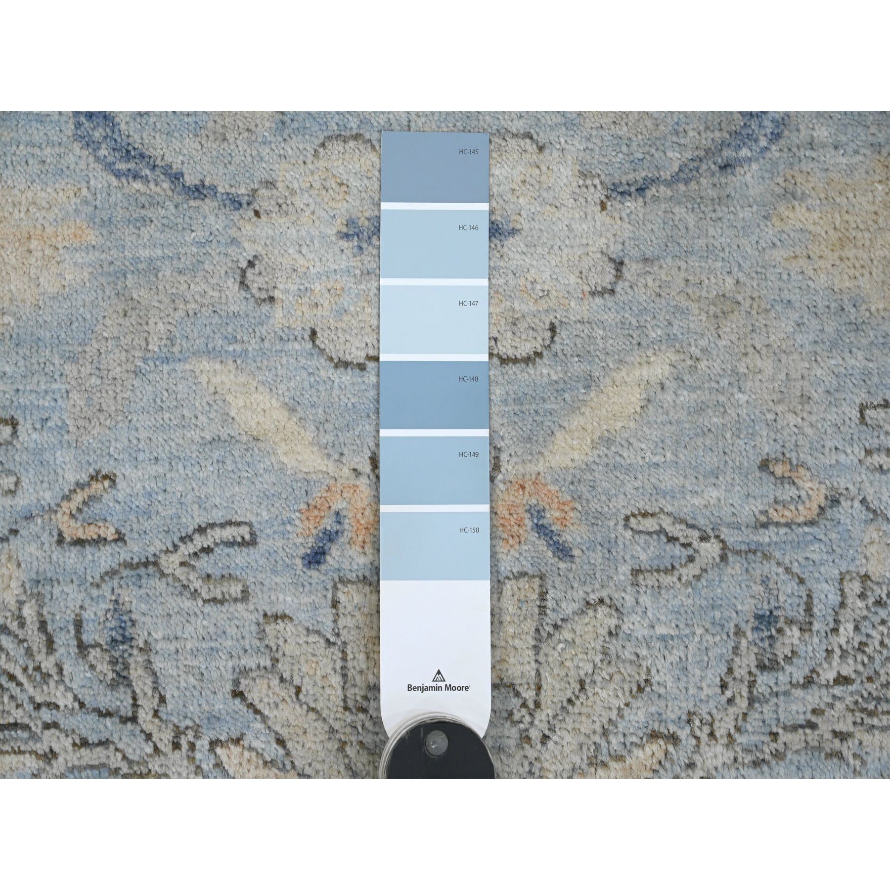 8'x8' Ruddy Blue, Afghan Peshawar with Heriz All Over Design, Hand Knotted, 100% Wool, Vegetable Dyes, Densely Woven, Round, Oriental Rug Sh20394