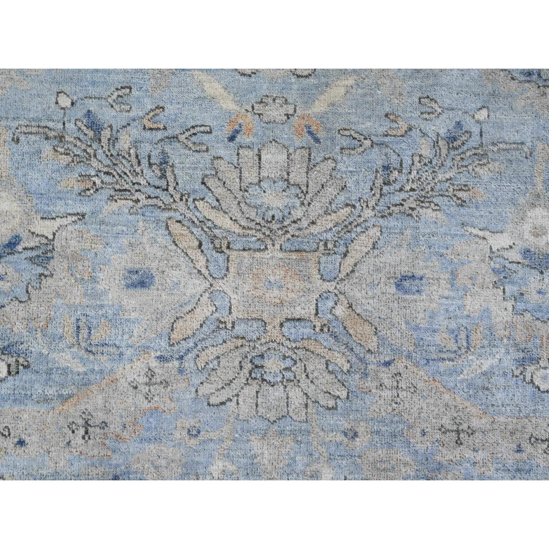 8'x8' Ruddy Blue, Afghan Peshawar with Heriz All Over Design, Hand Knotted, 100% Wool, Vegetable Dyes, Densely Woven, Round, Oriental Rug Sh20394
