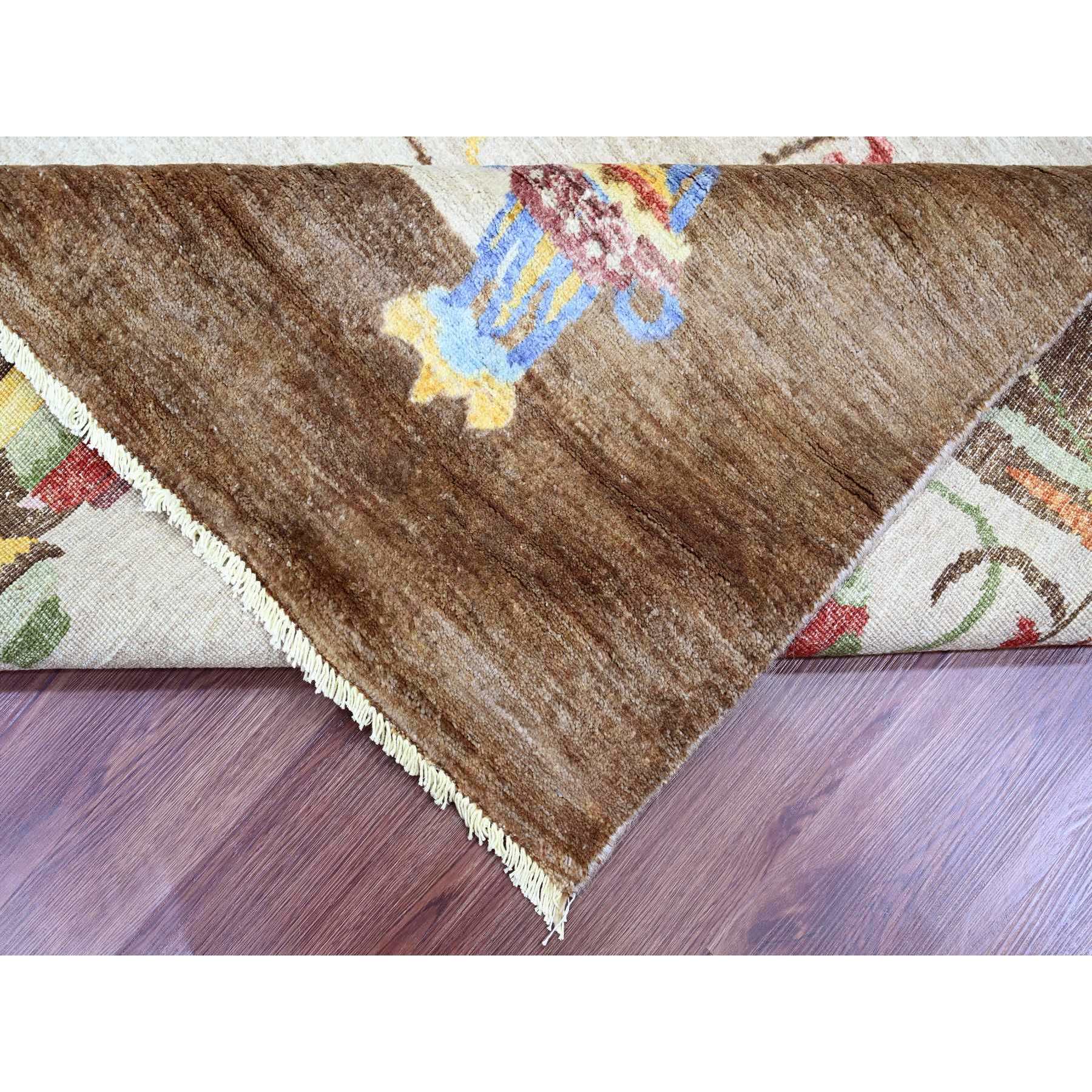 7'10"x10'1" Alabaster White, Chinese Art Deco Inspired Peshawar, Hand Knotted, Vegetable Dyes, 100% Wool, Oriental Rug Sh20395