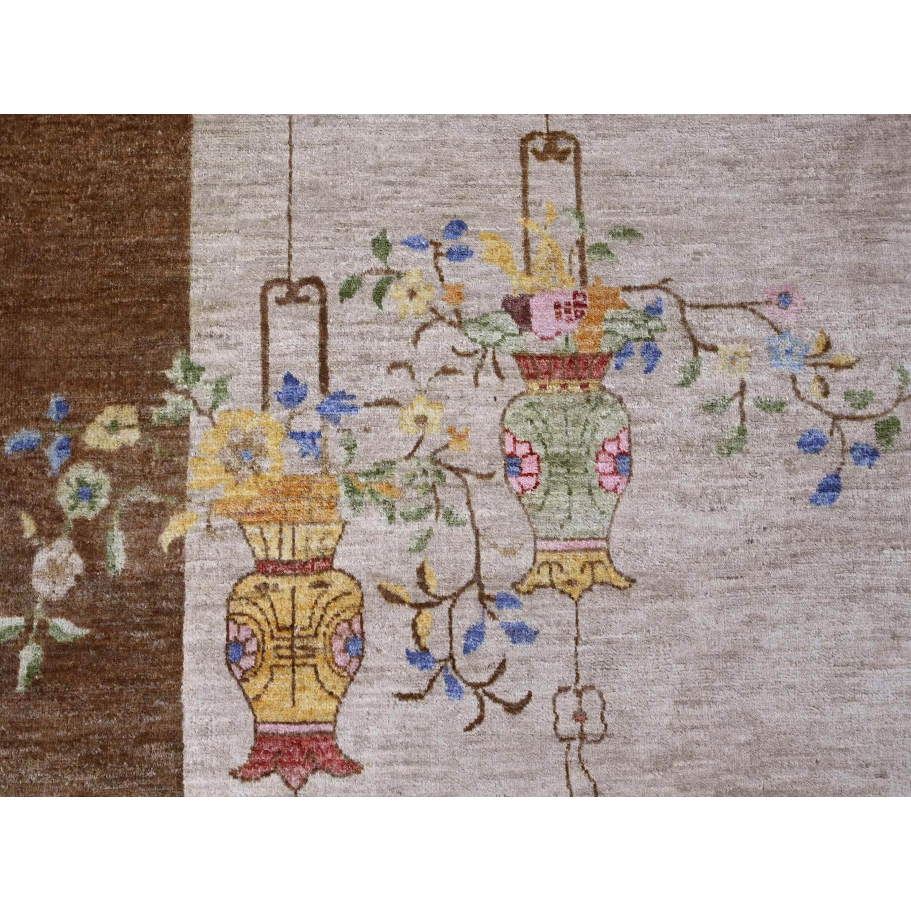 7'10"x10'1" Alabaster White, Chinese Art Deco Inspired Peshawar, Hand Knotted, Vegetable Dyes, 100% Wool, Oriental Rug Sh20395