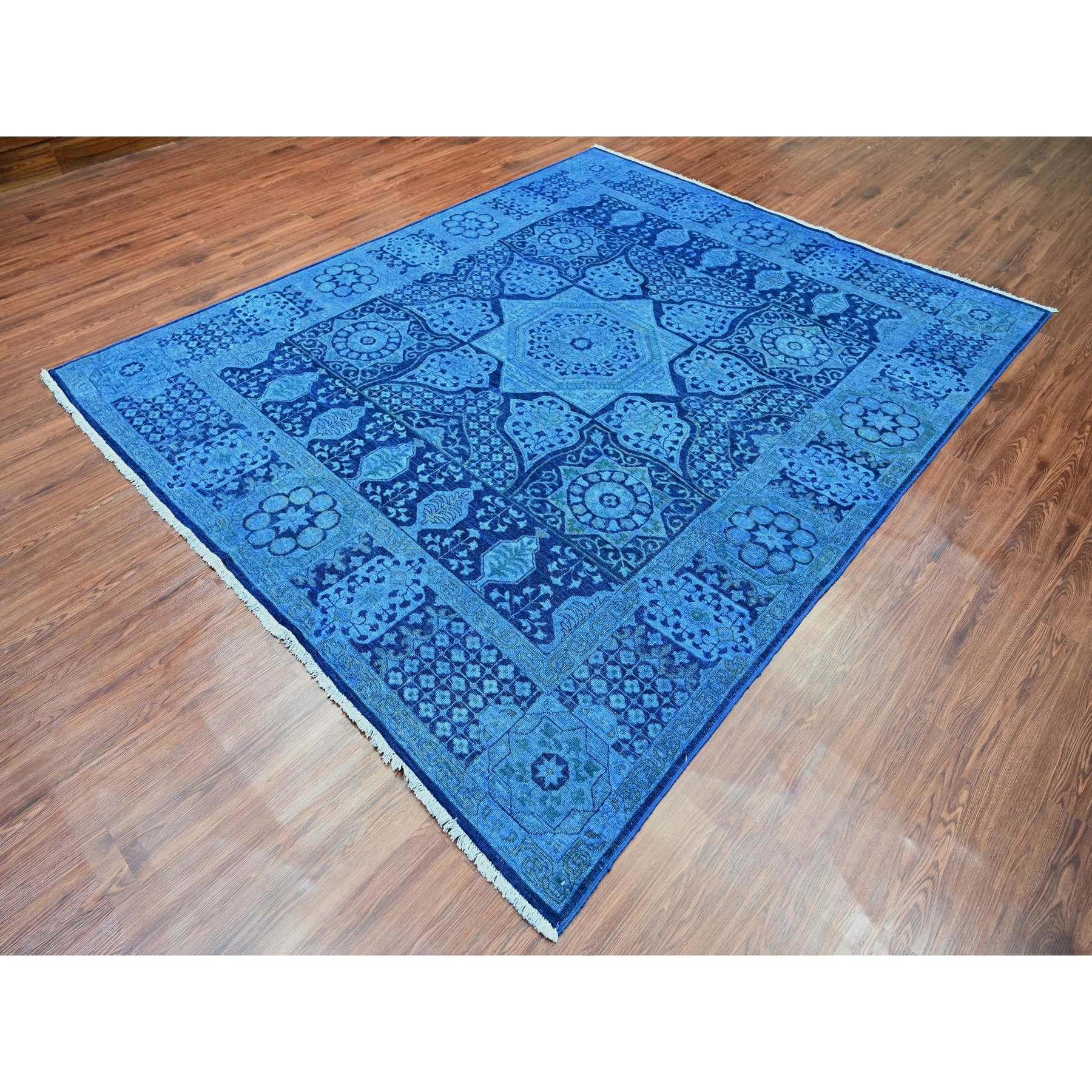 8'x9'6" Bayern Blue, Zero Pile, Peshawar with Mamluk Design, Distressed, 100% Wool, Hand Knotted, Oriental Rug Sh20396