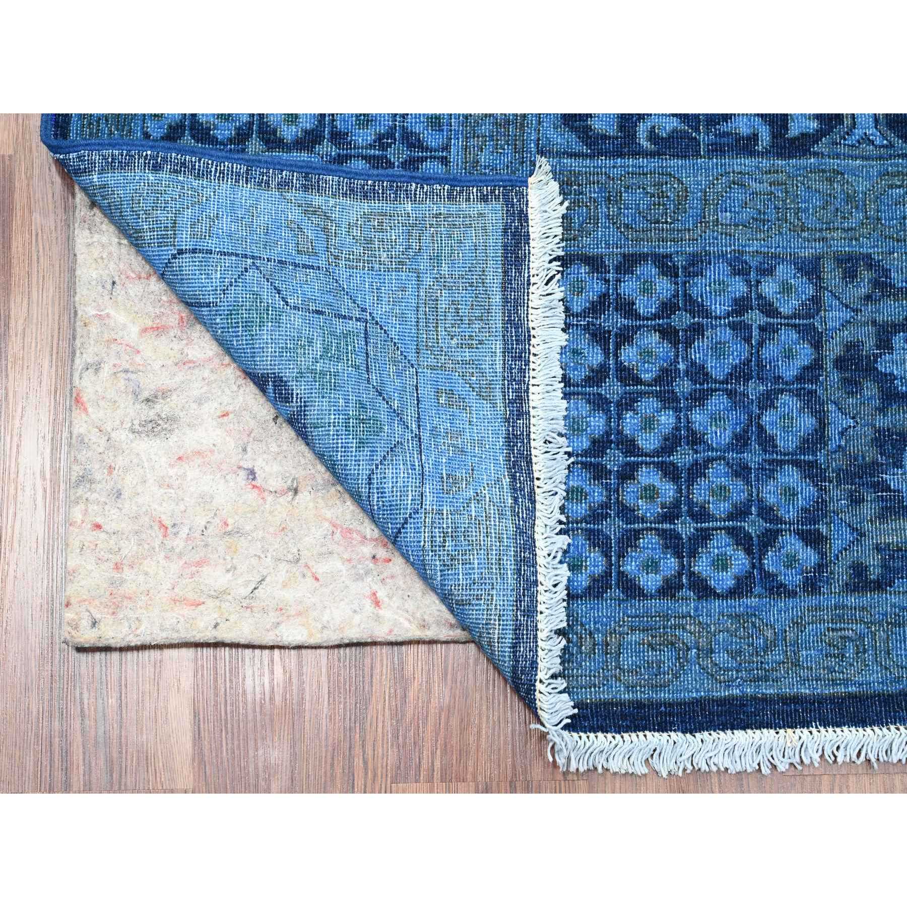 8'x9'6" Bayern Blue, Zero Pile, Peshawar with Mamluk Design, Distressed, 100% Wool, Hand Knotted, Oriental Rug Sh20396