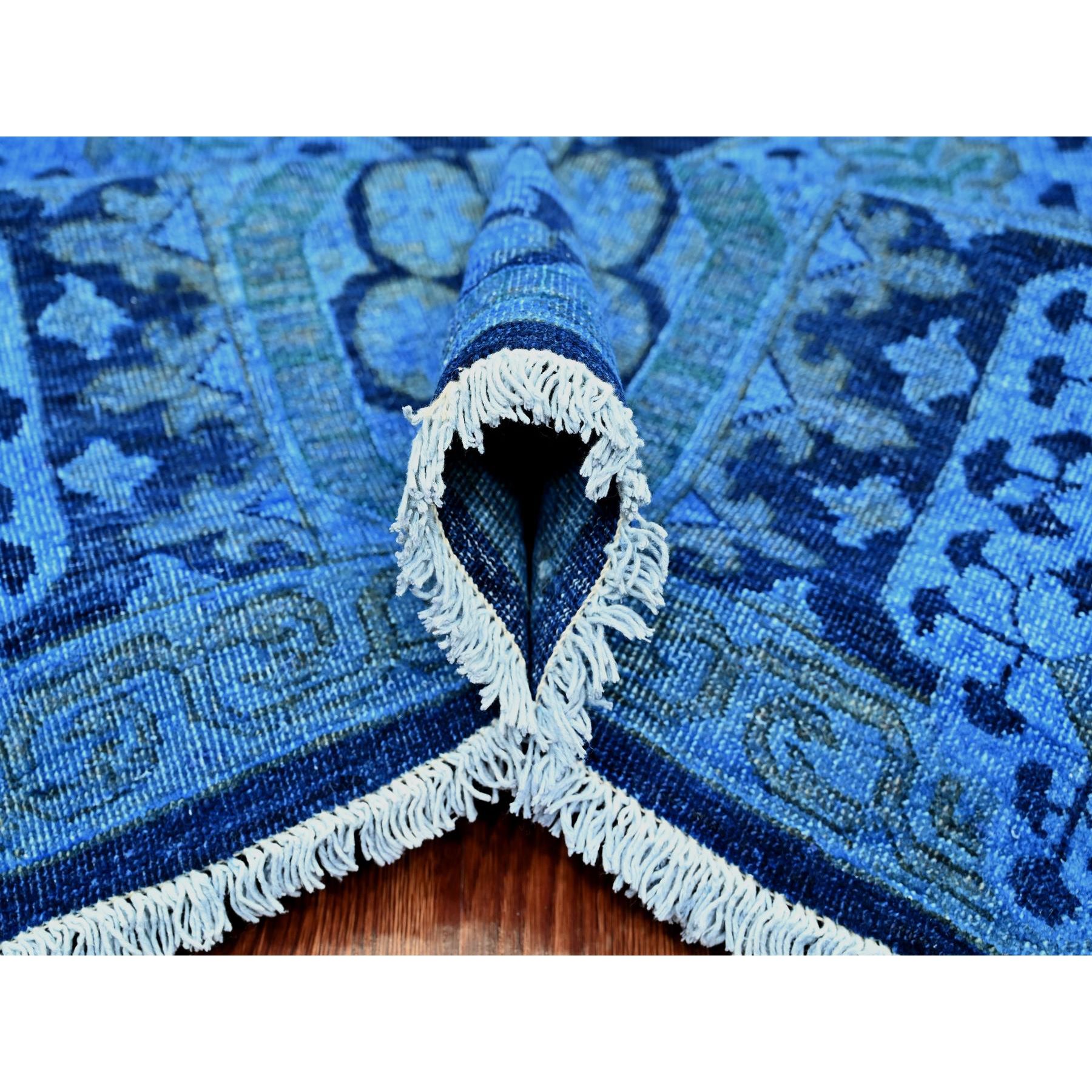 8'x9'6" Bayern Blue, Zero Pile, Peshawar with Mamluk Design, Distressed, 100% Wool, Hand Knotted, Oriental Rug Sh20396