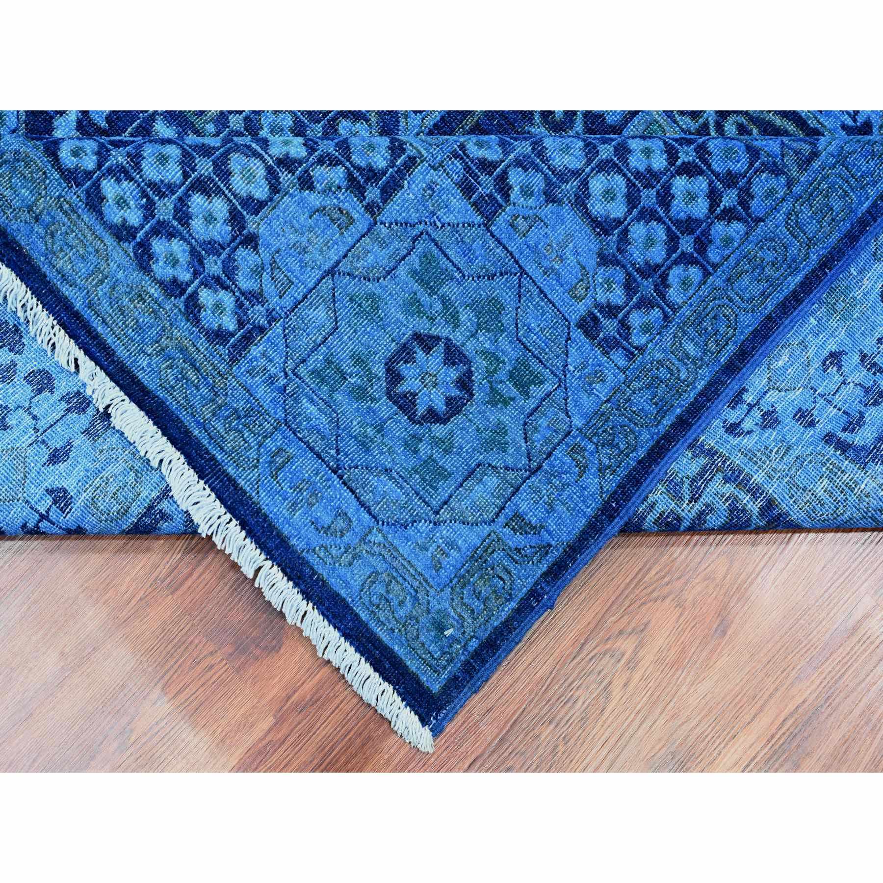 8'x9'6" Bayern Blue, Zero Pile, Peshawar with Mamluk Design, Distressed, 100% Wool, Hand Knotted, Oriental Rug Sh20396