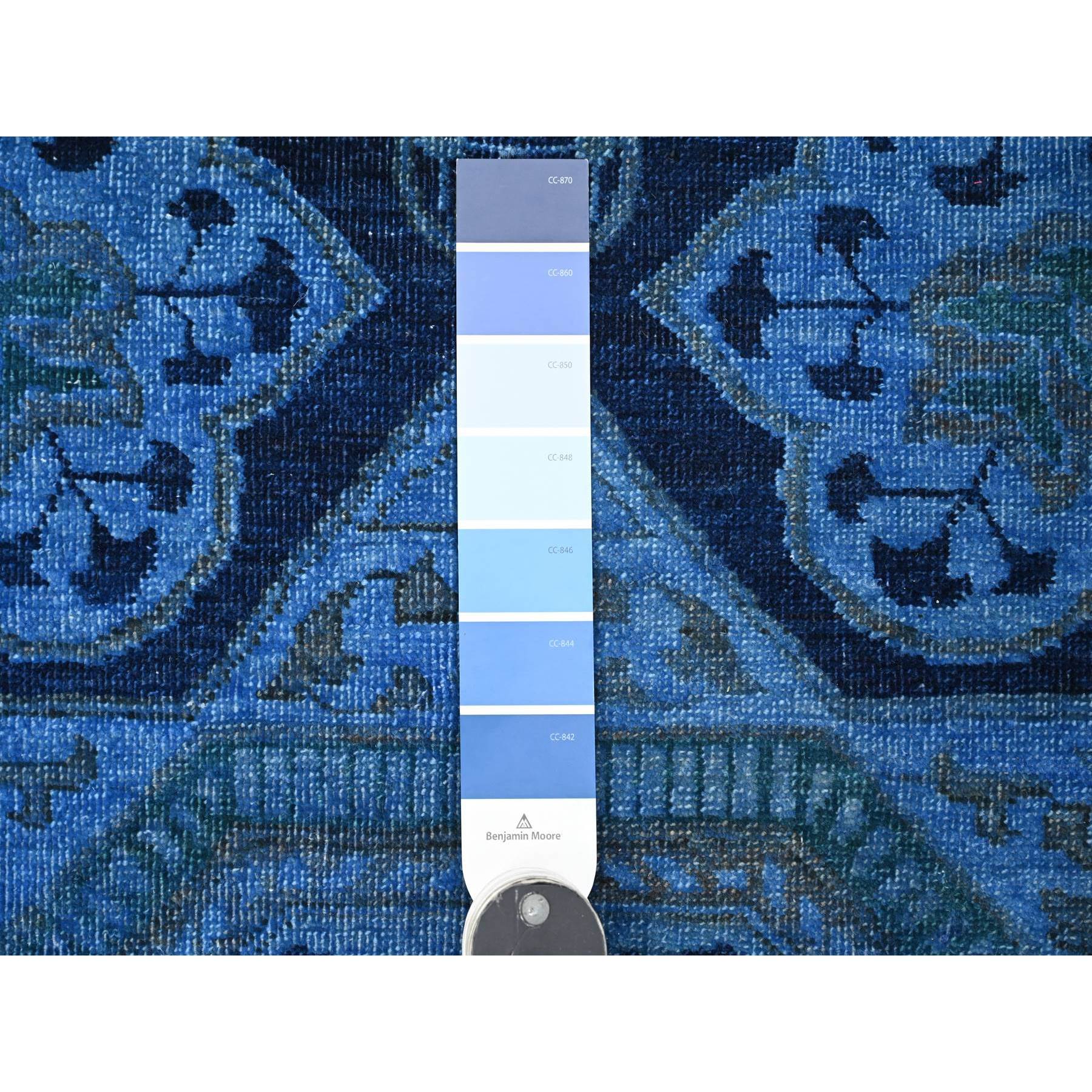 8'x9'6" Bayern Blue, Zero Pile, Peshawar with Mamluk Design, Distressed, 100% Wool, Hand Knotted, Oriental Rug Sh20396