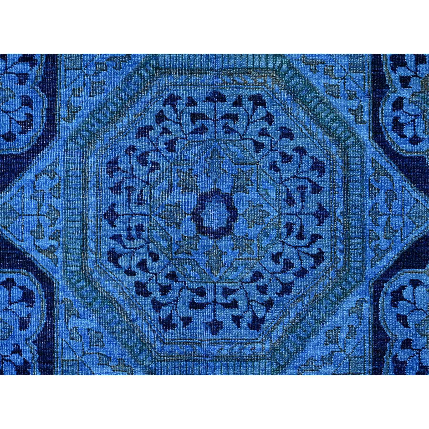 8'x9'6" Bayern Blue, Zero Pile, Peshawar with Mamluk Design, Distressed, 100% Wool, Hand Knotted, Oriental Rug Sh20396