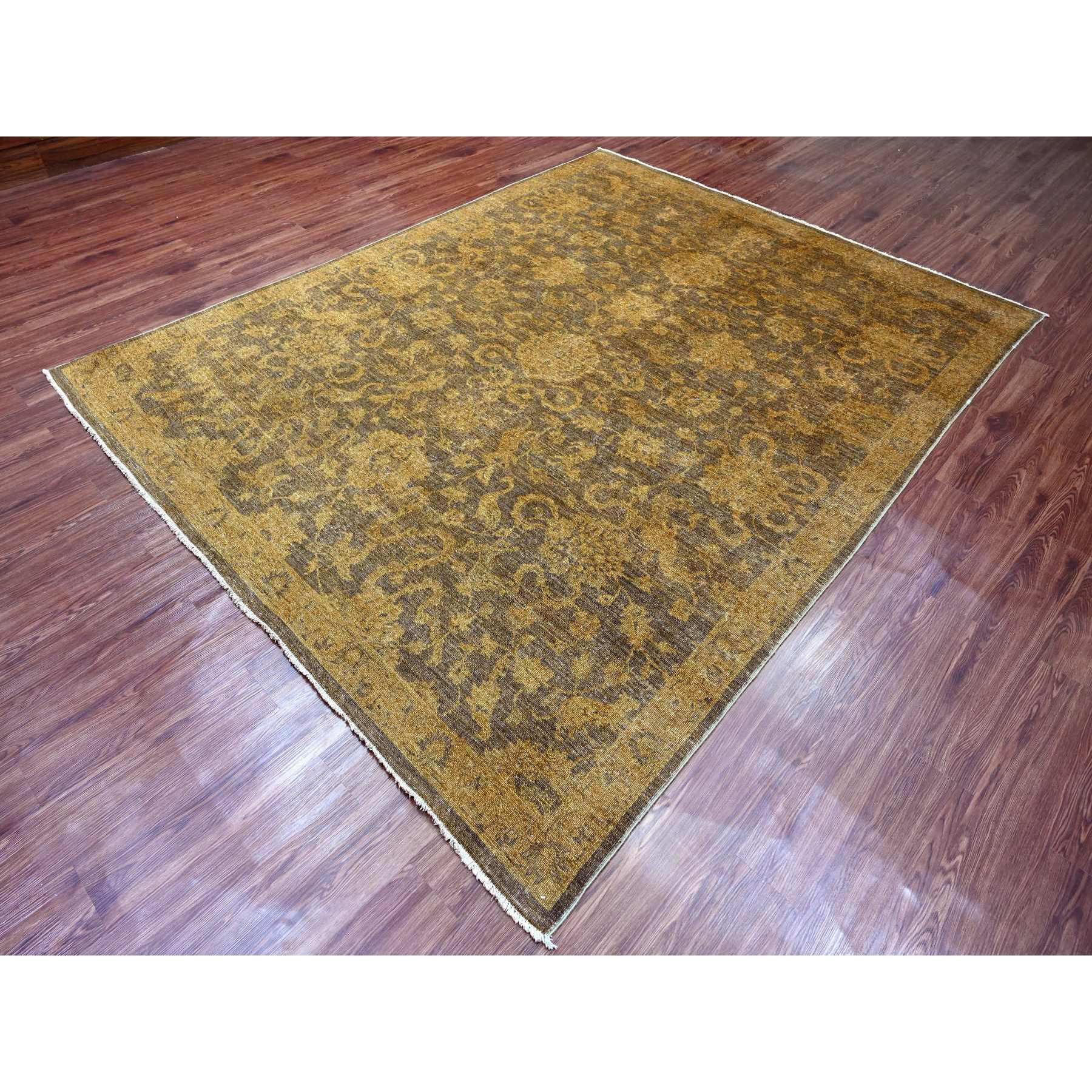 7'10"x10' Chocolate Brown, Peshawar with Ziegler Mahal, All Over Design, Distressed, Zero Pile, Hand Knotted, Pure Wool, Oriental Rug Sh20397