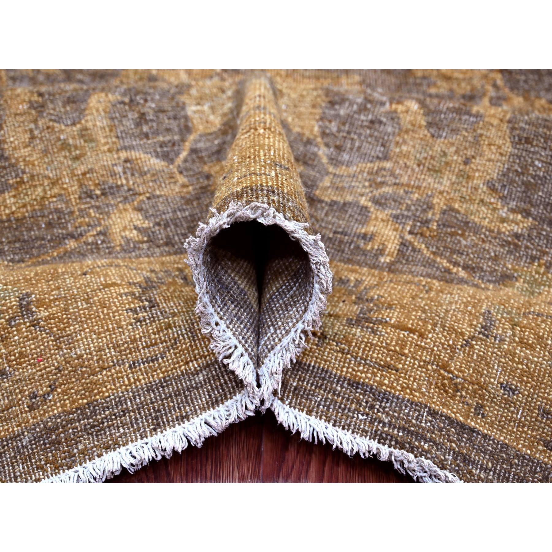 7'10"x10' Chocolate Brown, Peshawar with Ziegler Mahal, All Over Design, Distressed, Zero Pile, Hand Knotted, Pure Wool, Oriental Rug Sh20397